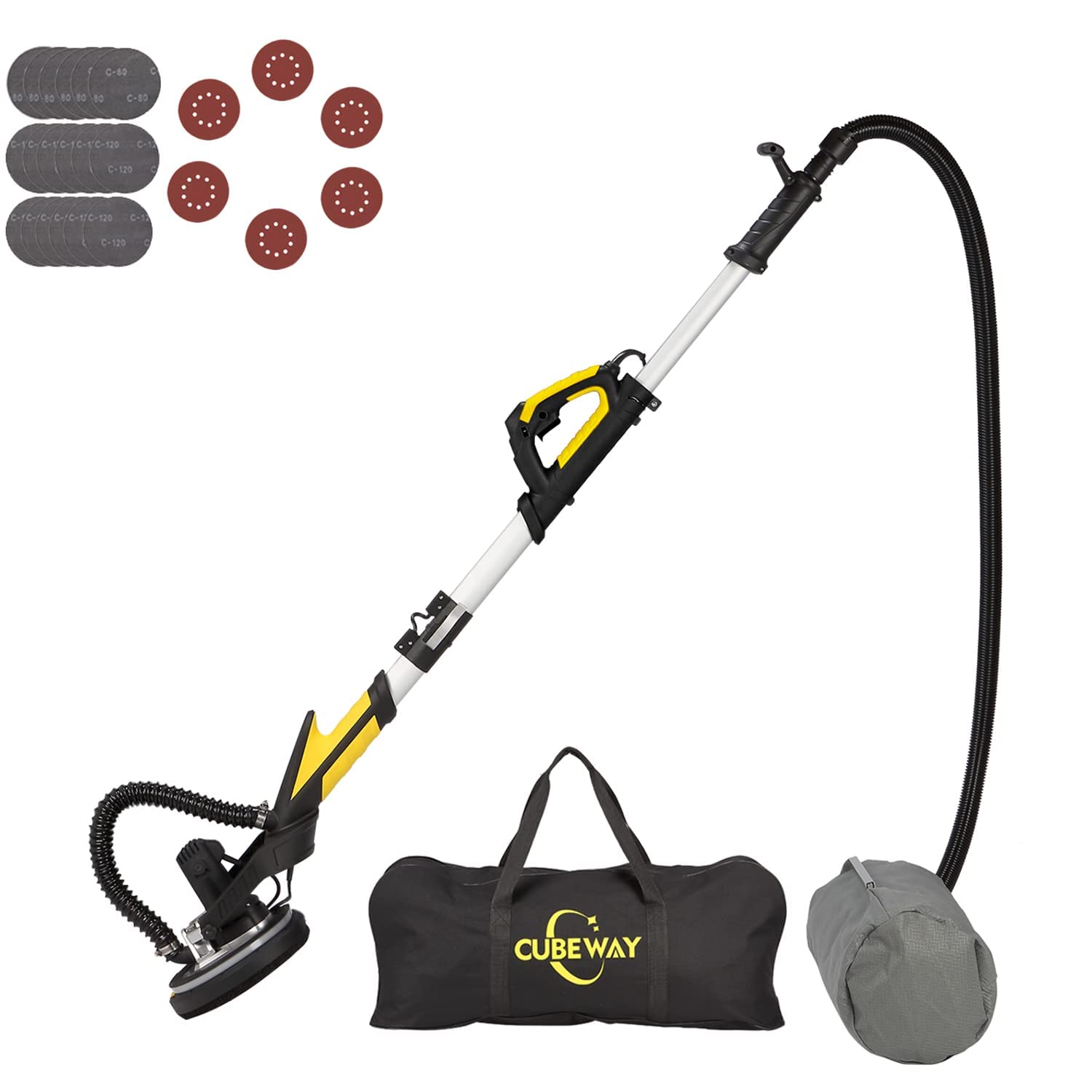 CUBEWAY Electric Drywall Sander with Vacuum - Labor-Saving Handle, LED Light & Ceiling Sanding Fixture - ETL Certified for Home Renovation & Professional Construction Projects