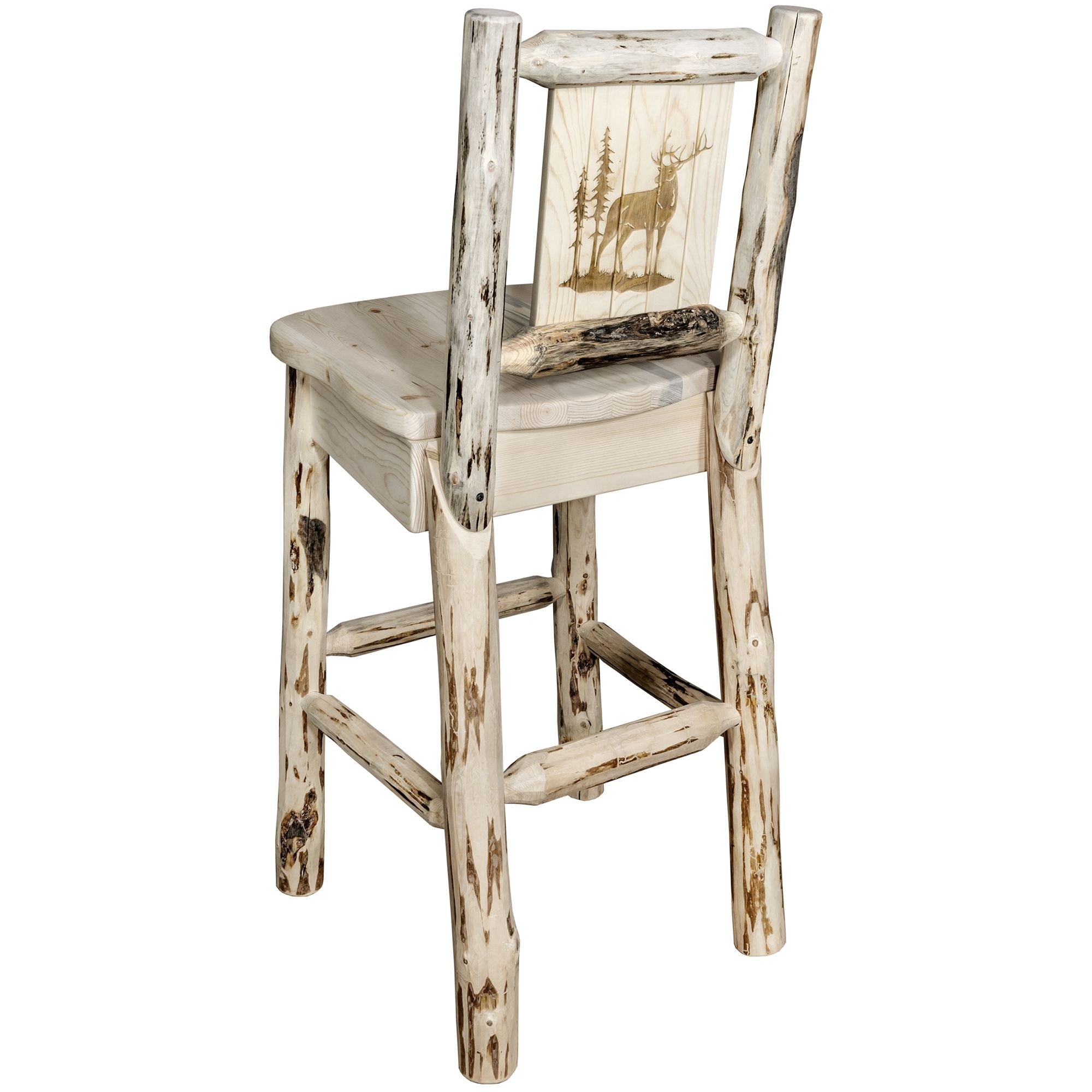 Montana Barstool Back with Laser Engraved Design - Rustic Western Style Bar Stool Backrest for Home & Saloon Decor