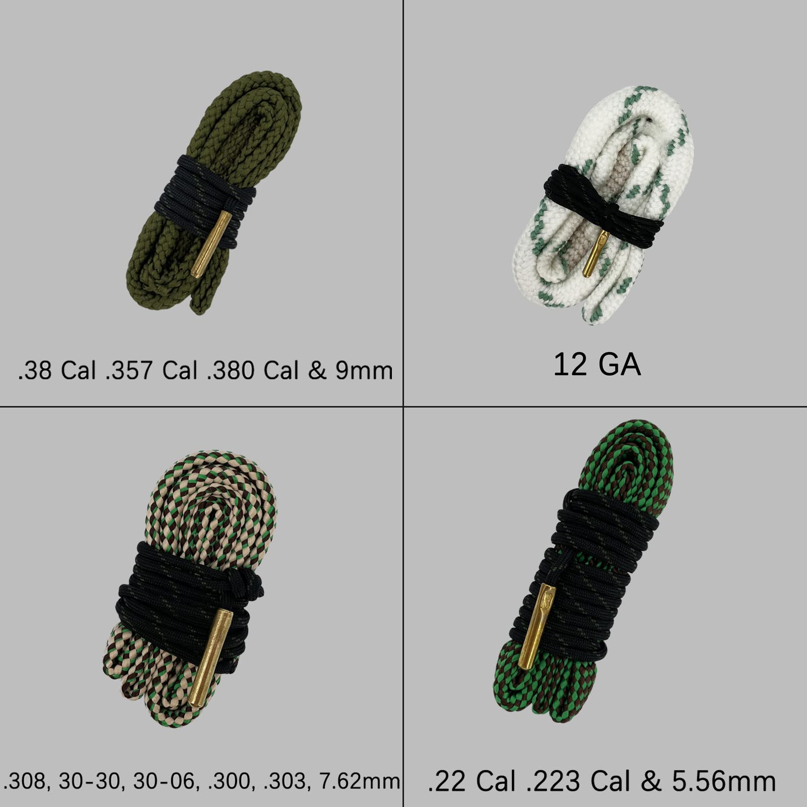 2 Pack Gun Cleaning Snake Rope - Rifle Bore Brush for Pistol, Handgun, Shotgun - Fits .22, .223, 5.56mm, .380, 9mm, 12GA, .308, .357, .44, .45 Caliber - Perfect for Range, Hunting & Firearm Maintenance