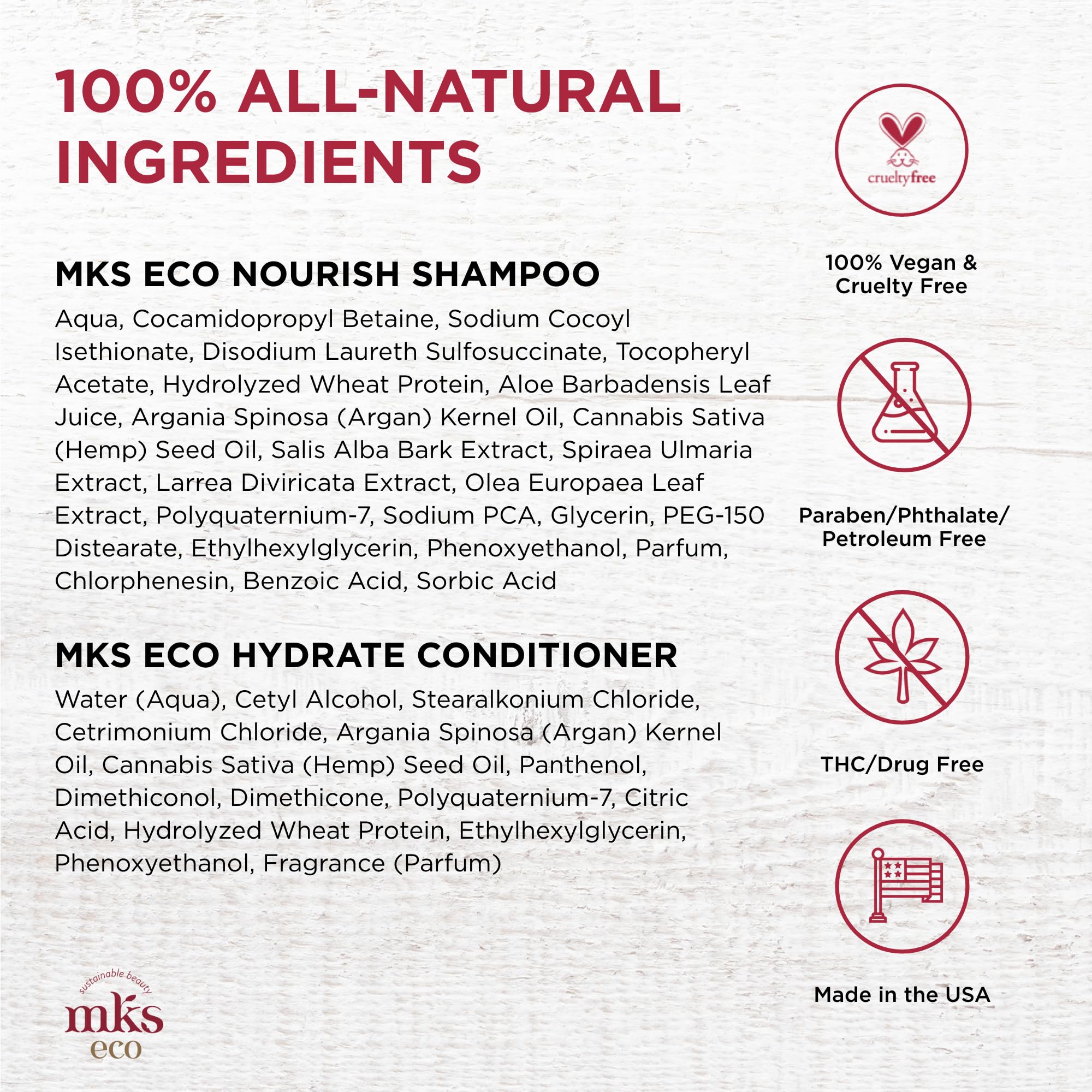 MKS Eco Nourish Shampoo & Hydrate Conditioner Set with Moroccan Argan Oil & Hemp Seed (10 fl oz Each) - Vegan, Cruelty-Free Hair Care for Dry, Damaged Hair - Perfect for Daily Use & Salon-Quality Results at Home