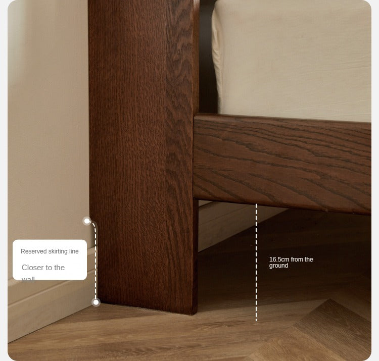 Solid Oak Wood Luminous Bed with Shelf - Genuine Leather & Technical Fabric Headboard - Modern Bedroom Furniture for Master Bedroom, Guest Room, or Dorm