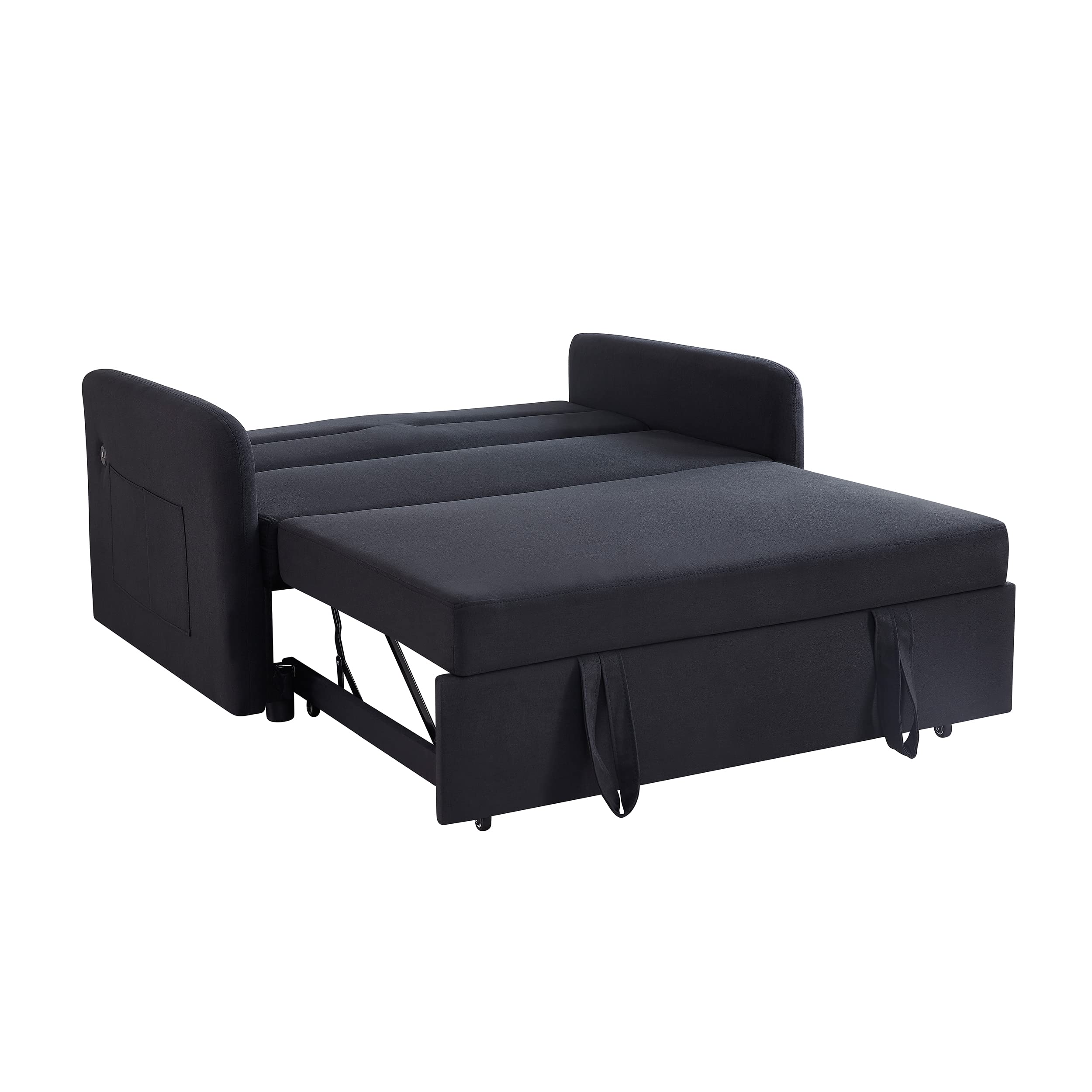 Kevinplus Convertible Sofa Bed with USB Charging Port - Pull-Out Twin Sleeper Sofa & Lounge Chaise with Side Pocket - Space-Saving Multi-Functional Furniture for Small Apartments, Living Room & Guest Bedroom - Black