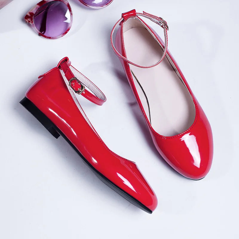 Spring Women's Flat Loafers - Casual Elegant Shoes with Ankle Straps | Red, Pink & White Footwear | Perfect for Daily Wear, Office & Dance Parties | Comfortable Slip-On Shoes for Women