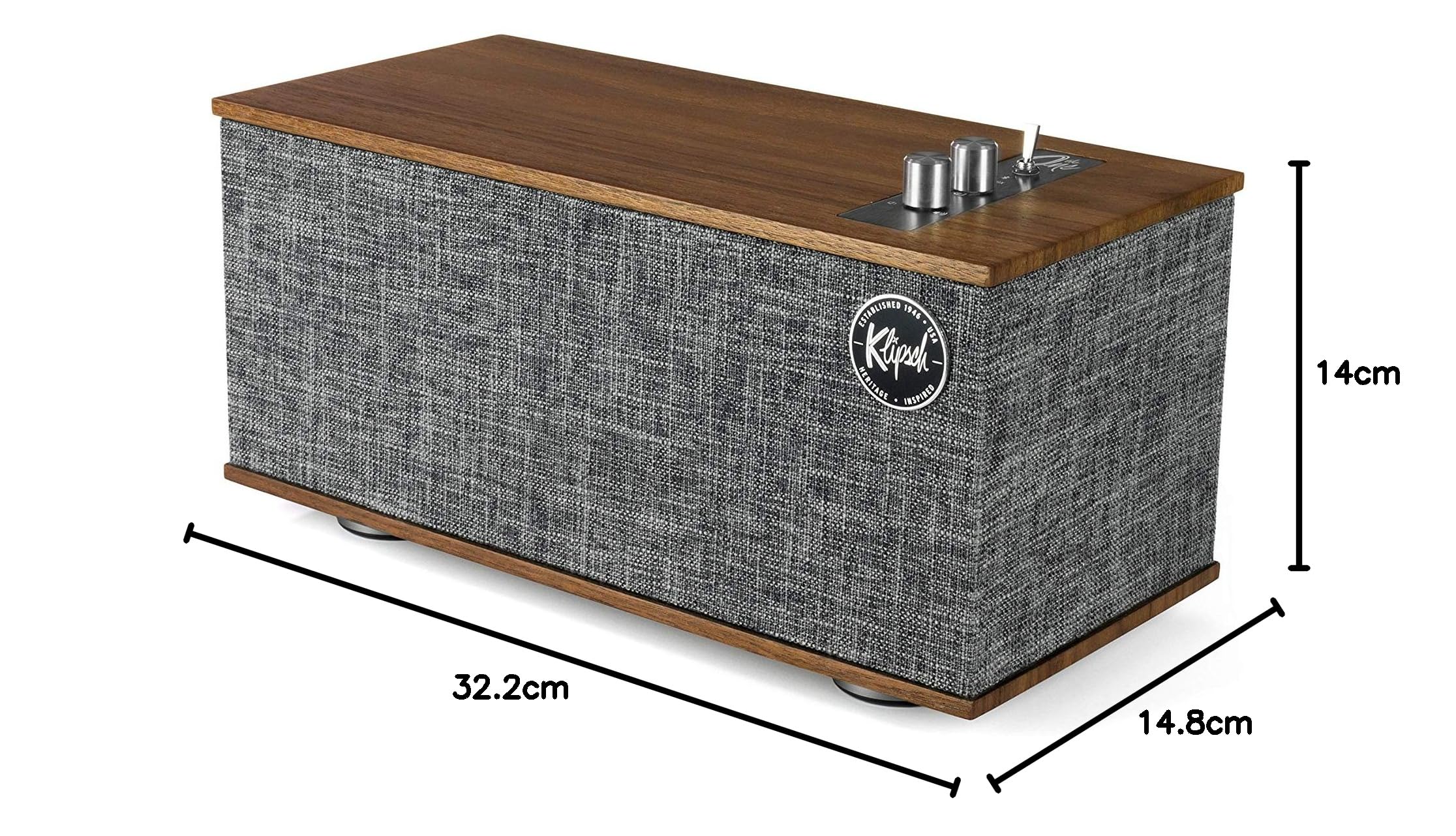 Klipsch Heritage Wireless The One II Bluetooth Speaker - Premium Tabletop Stereo System with Rich Bass, Walnut Finish | Perfect for Home, Office & Outdoor Entertainment