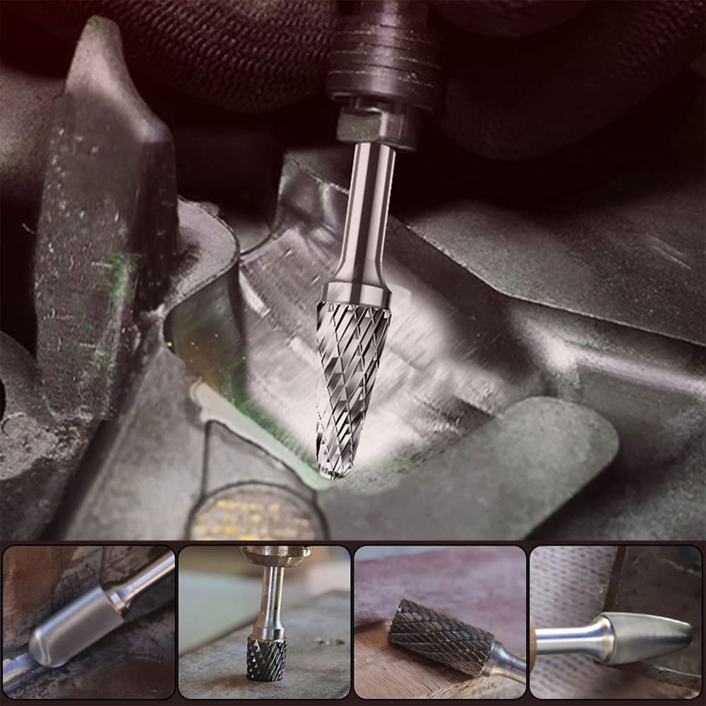 Utoolmart Tungsten Carbide Rotary Files - 3mm Shank Double Cut Spherical Burr Set (2pcs) for Wood, Soft Metal Carving & Polishing | Perfect for Die Grinders, Drill Bits & DIY Projects
