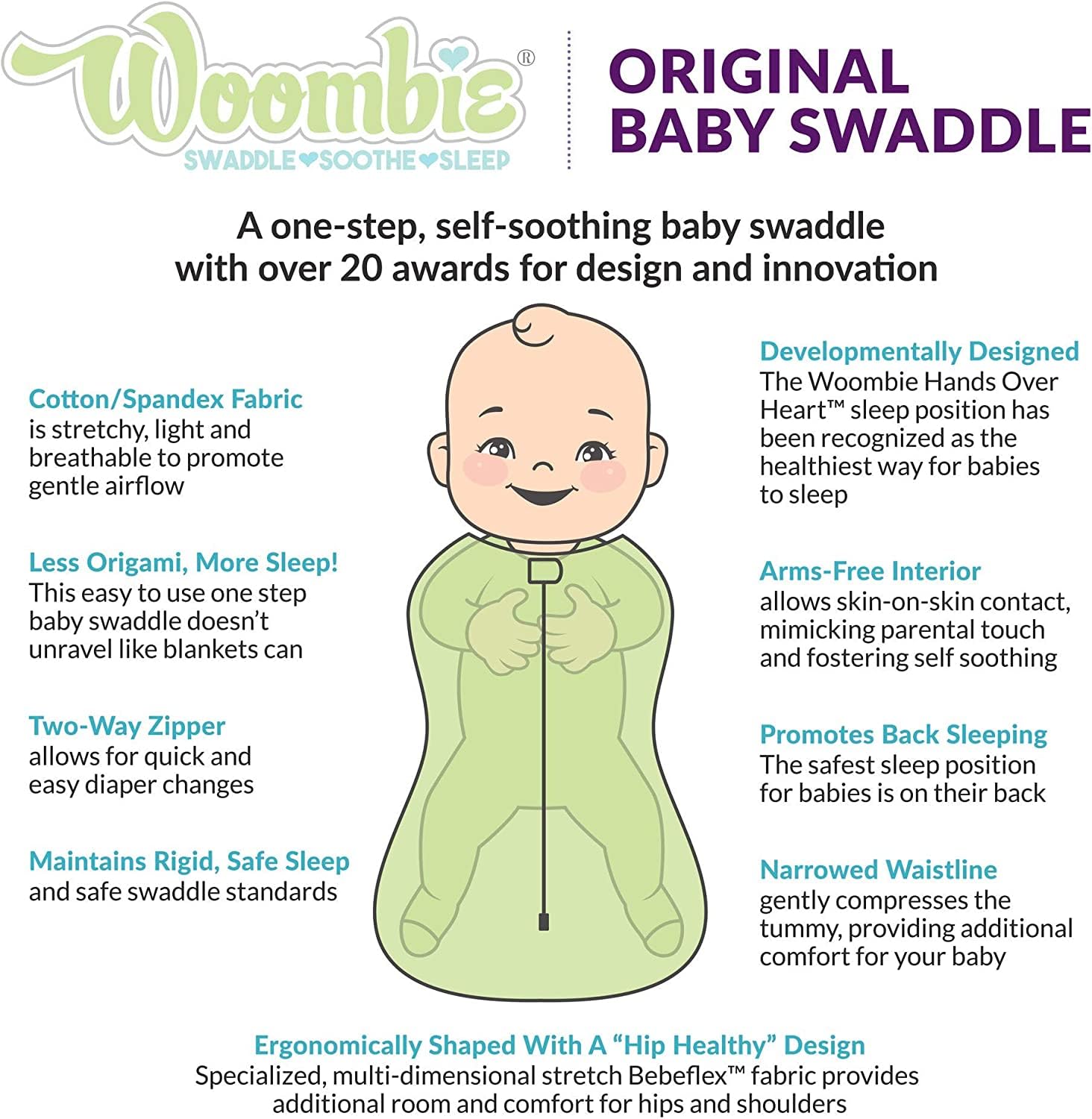 Original Woombie Baby Swaddle Blanket - Soft Cotton Wearable Swaddler for Newborns 5-13 lbs - Soothing Sleep Solution for Infants - Sleepy Gray Chevron Pattern - Perfect for Nursery, Travel & Calming Fussy Babies