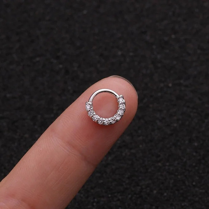 20G 6mm & 8mm CZ Pave Hoop Septum Ring - Stainless Steel Body Jewelry | Perfect for Nose Piercing, Cartilage & Helix - ER8508