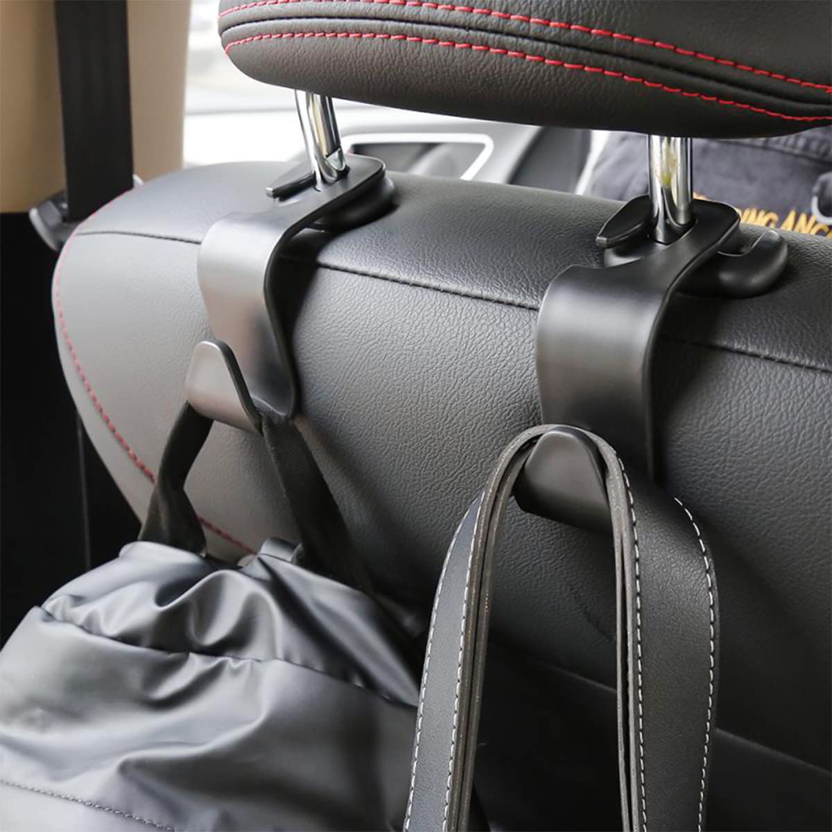 4 Pack Black Car Back Seat Headrest Hooks - Durable Hangers for Handbags, Clothes, Coats & Grocery Bags - Car Interior Organizer Accessories (Black) - Perfect for Road Trips, Shopping & Daily Commute