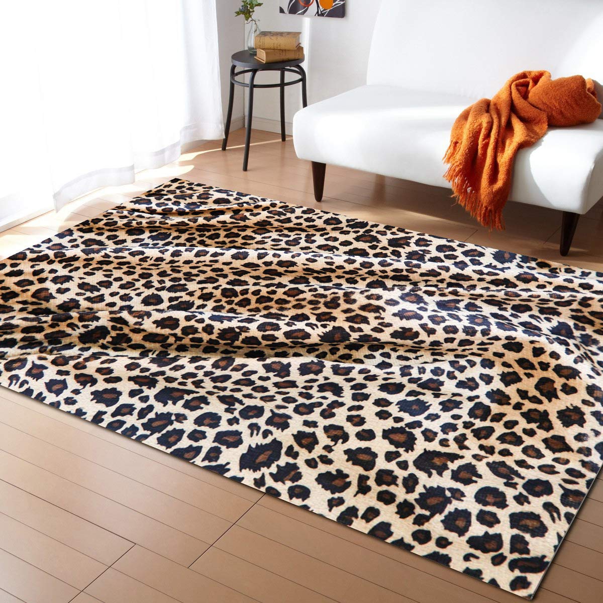 Stylish Leopard Print Brown Fabric Runner Rug 2'7