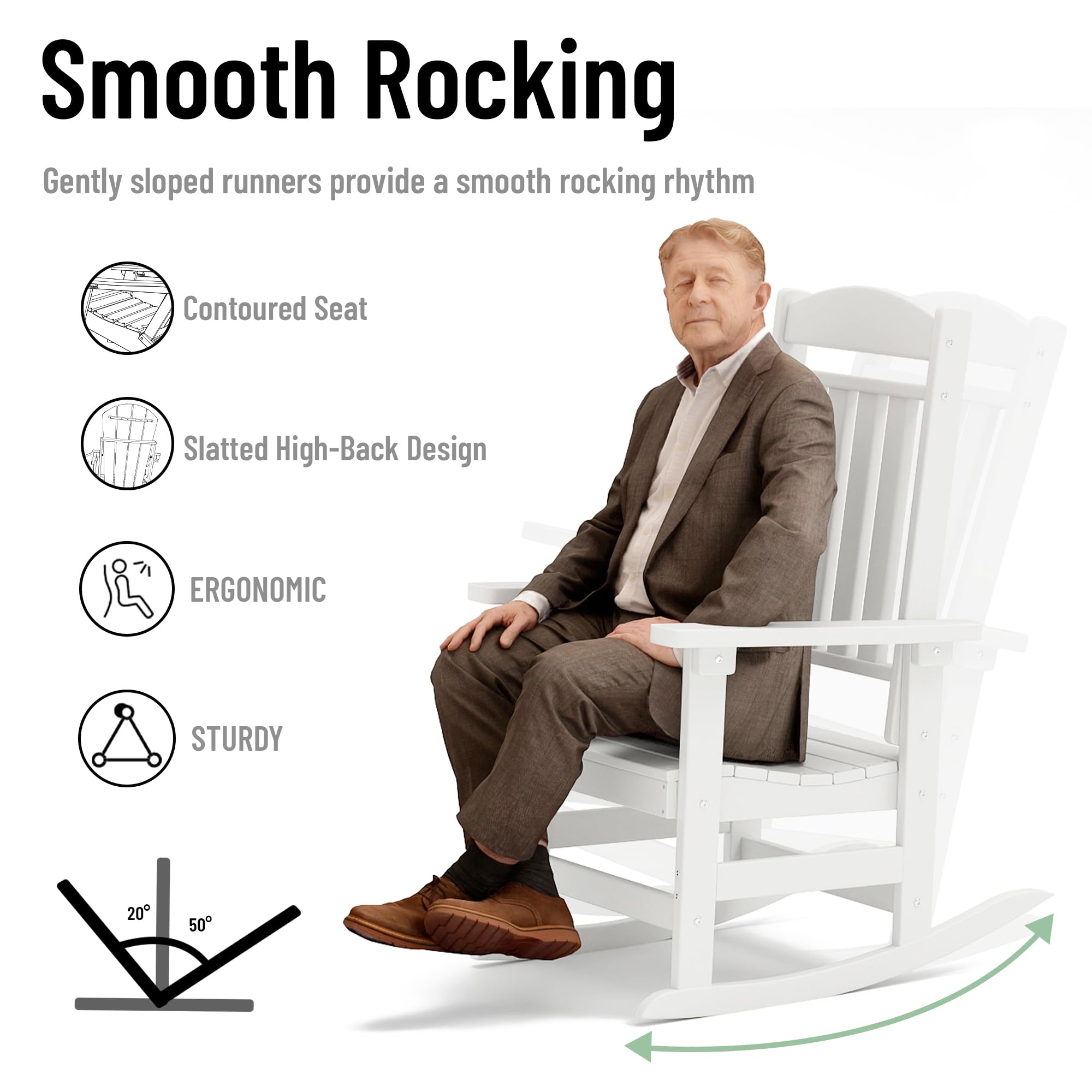 Premium Outdoor Rocking Chairs Set of 2 - Oversized High Back Patio Rockers, All-Weather Wicker Furniture for Porch, Garden & Backyard (White) - Perfect for Relaxing, Sunbathing & Enjoying Nature