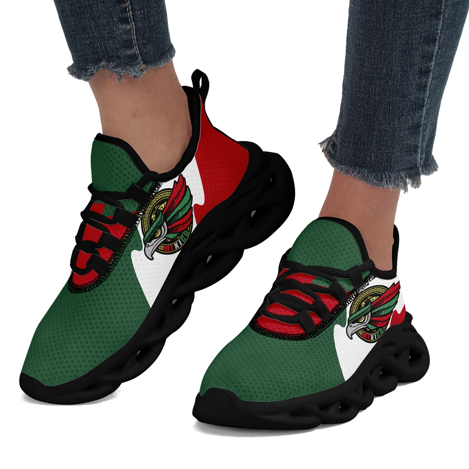 Mexico Flag Running Shoes for Men & Women - Patriotic Breathable Mesh Sneakers with Iconic Eagle Design & Cushioned EVA Sole - Perfect for Jogging, Gym Workouts & Casual Wear
