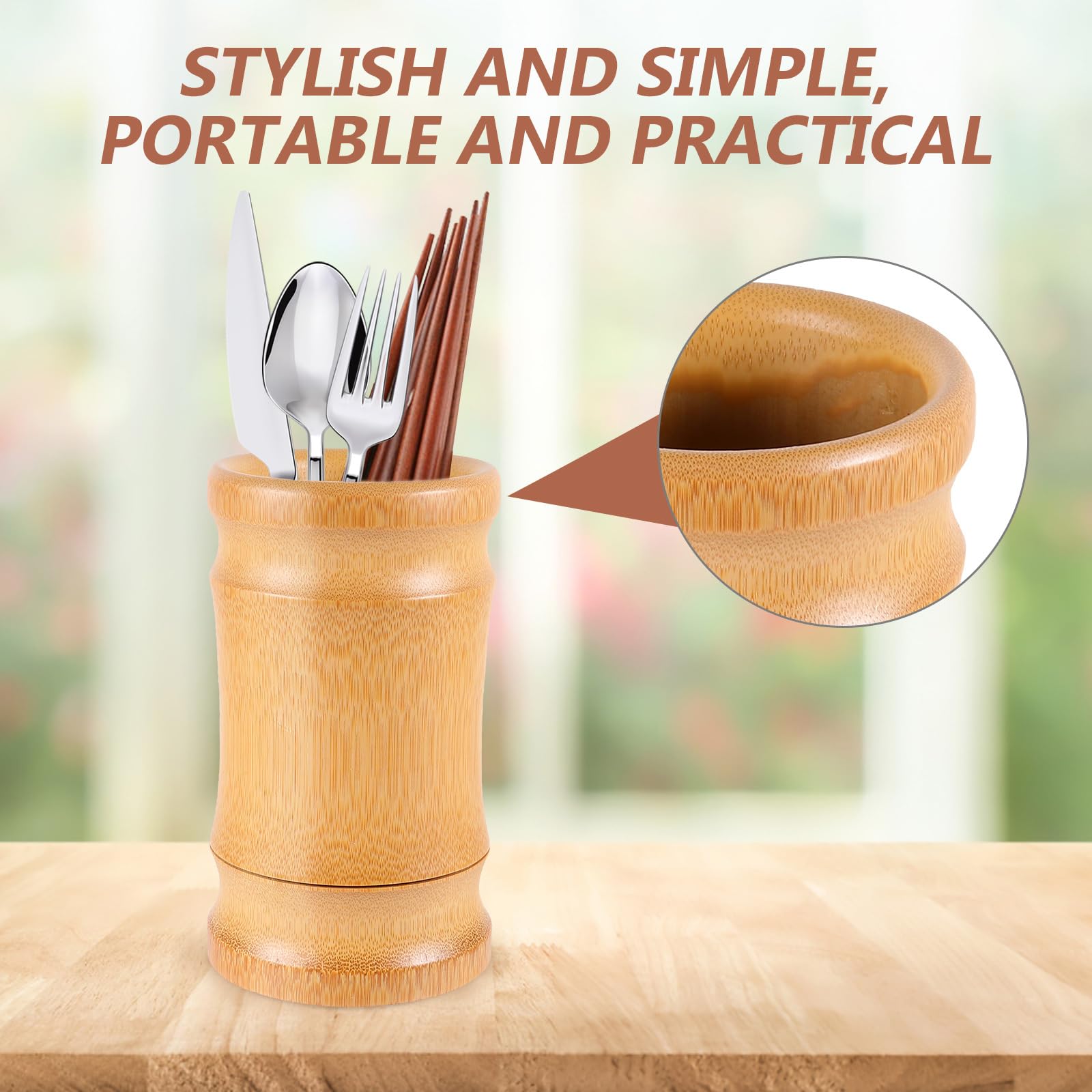Bamboo Utensil Holder for Kitchen Counter - Spoon Organizer for Cooking