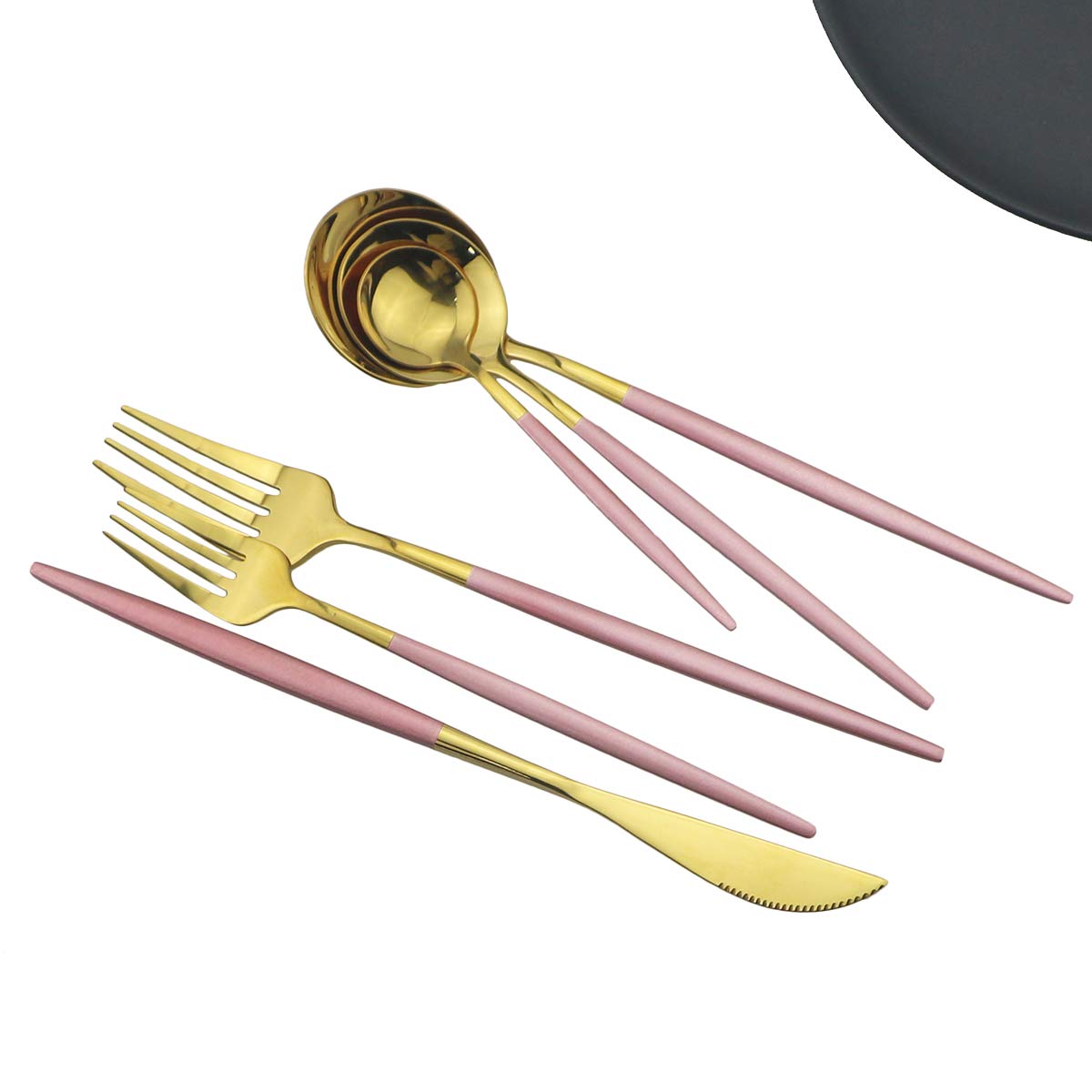 10-Piece Silverware Set – Premium 304 Stainless Steel Flatware Set with Pink Gold Handles (Forks, Spoons, Knives) – Mirror Polished Curved Design Cutlery for 2 – Elegant Tableware for Dinner Parties, Weddings & Home Dining