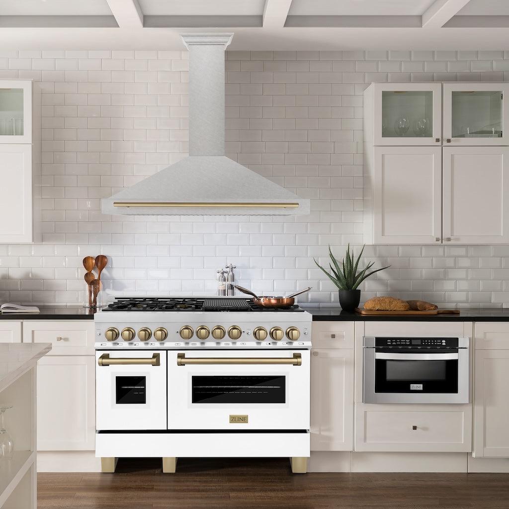 ZLINE KB4SNZ 36 CB Autograph Edition 36-inch Stainless Steel Wall Mount Range Hood with Convertible Design & Champagne Bronze Handle - Perfect for Modern Kitchens & Open-Concept Homes
