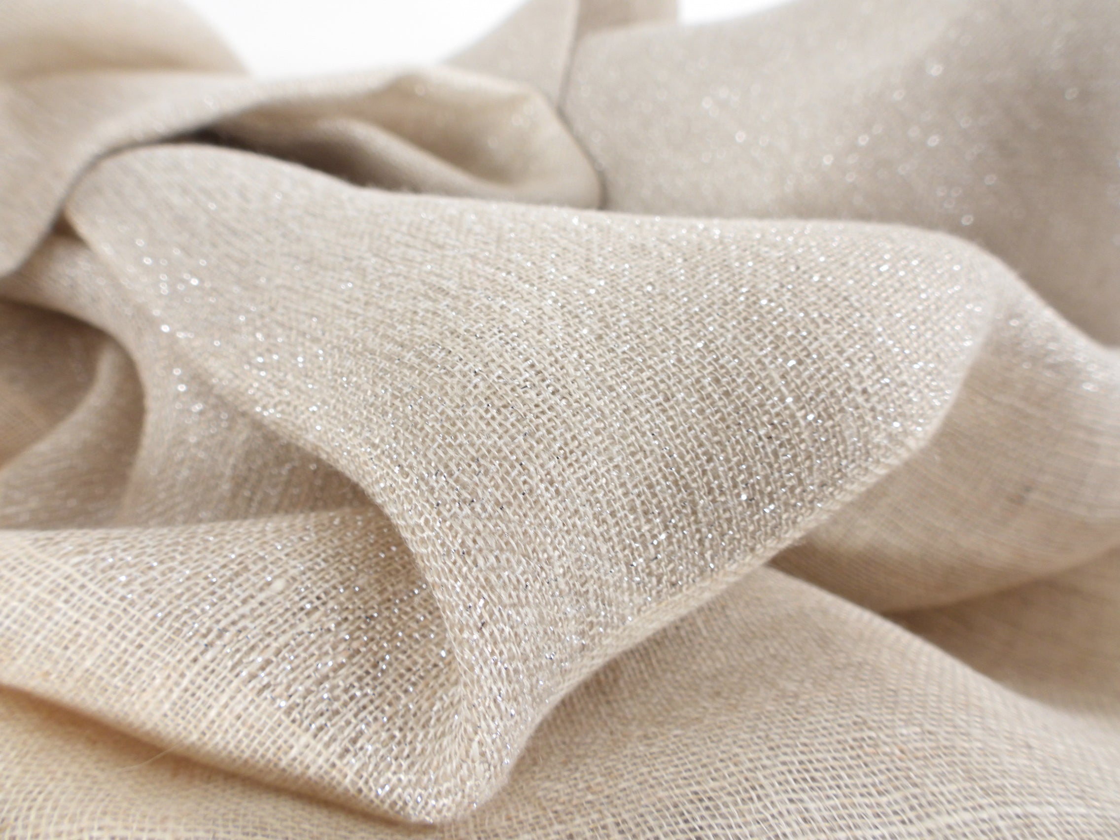 Brunello Cucinelli Natural Linen Shimmer Shawl Scarf - Lightweight Woven Wrap for Women, Elegant Evening Wear & Boho Chic Accessory