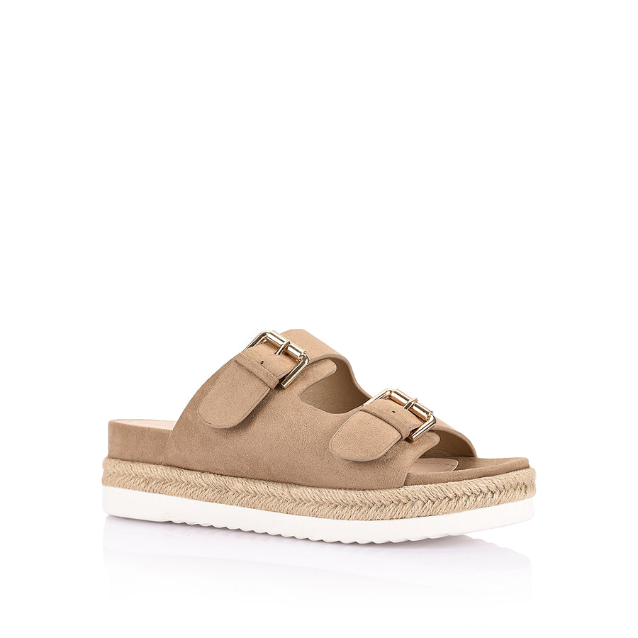 Premium Denmark Footbed Slides - Comfortable Microfiber Sandals for Men & Women | Perfect for Home, Beach, and Travel | Taupe Color