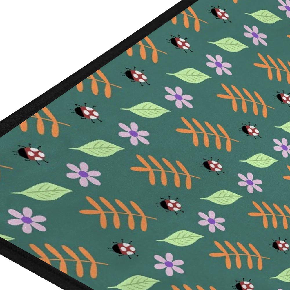 Non-Slip Memory Foam Kitchen Rug & Bathroom Mat - Soft Plush Floor Mat with Red Ladybug Design on Green Leaves (39x20 Inch) | Extra Thick, Machine Washable | Perfect for Kitchen, Bathroom, Laundry Room & Entryway