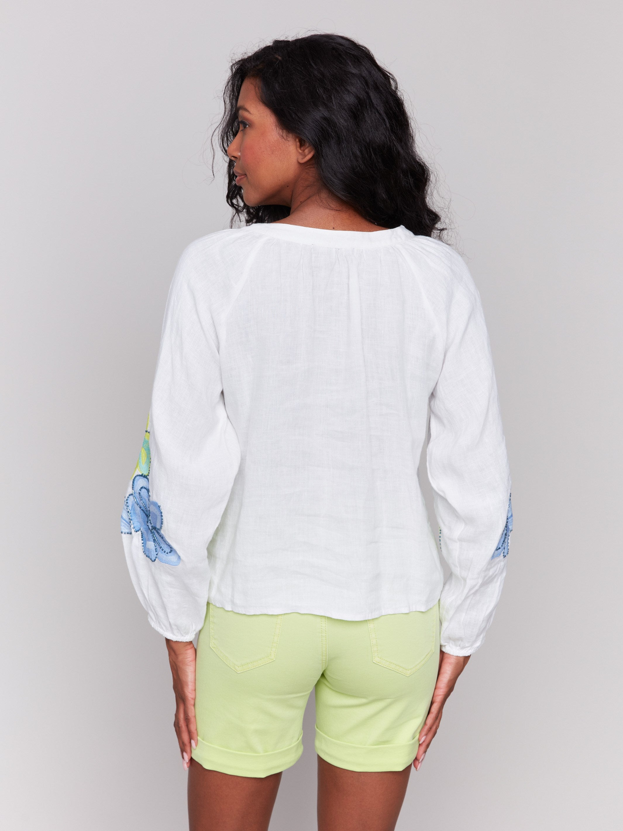 Linen Blend Button Front Embroidered Blouse for Women - Elegant Boho Style Top with Floral Design | Perfect for Casual Outings, Office Wear & Summer Vacations