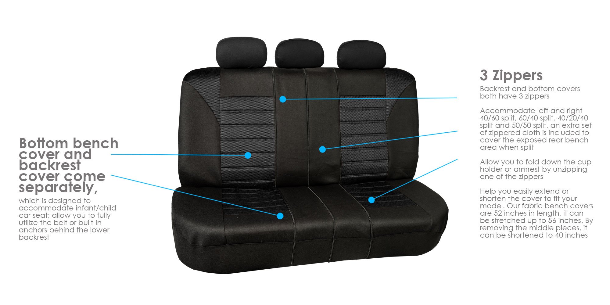Premium 3D Air Mesh Car Seat Cover for Back Seat - Universal Fit Split Bench Rear Seat Protector for Dogs & Kids | SUV, Sedan, Van Interior Accessories | Perfect for Road Trips, Pet Travel & Family Protection