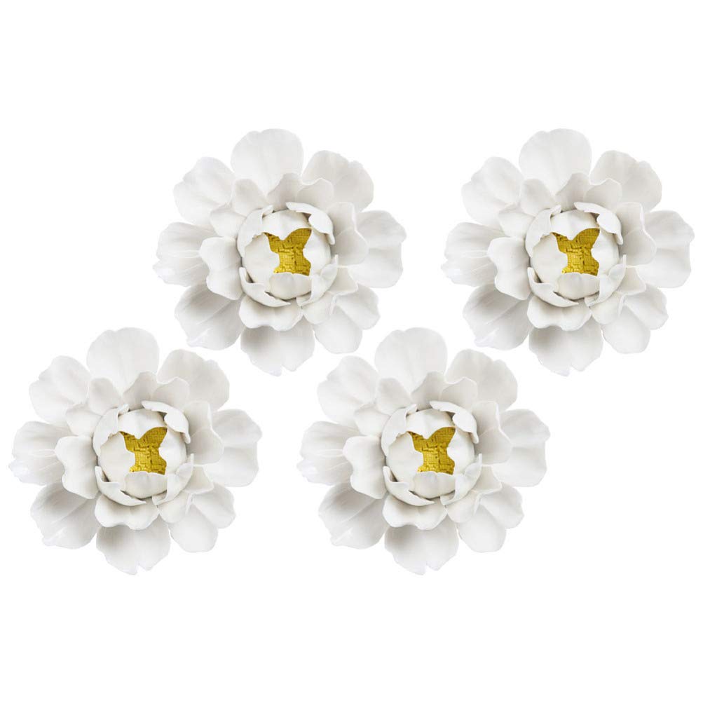 3D Ceramic Flower Wall Decor Set of 4 - Handcrafted Floral Wall Art for Home & Office - Perfect for Living Room, Bedroom, Bathroom Decor