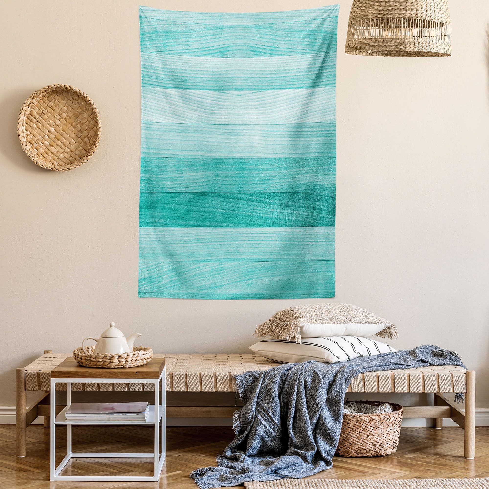 Ambesonne Turquoise Tapestry - Hand-Painted Wood Board Design with Horizontal Lines, Easter Holiday Wall Art Decor for Bedroom, Living Room, Dorm (23