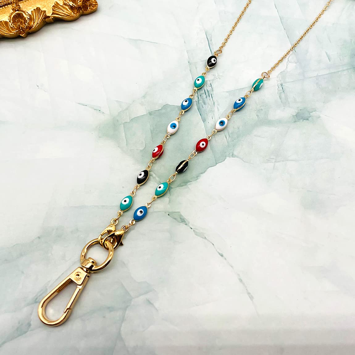 Evil Eye Lanyard for Cruise Ship Cards & ID Badges - Women's Gold Chain Necklace for Travel & Work