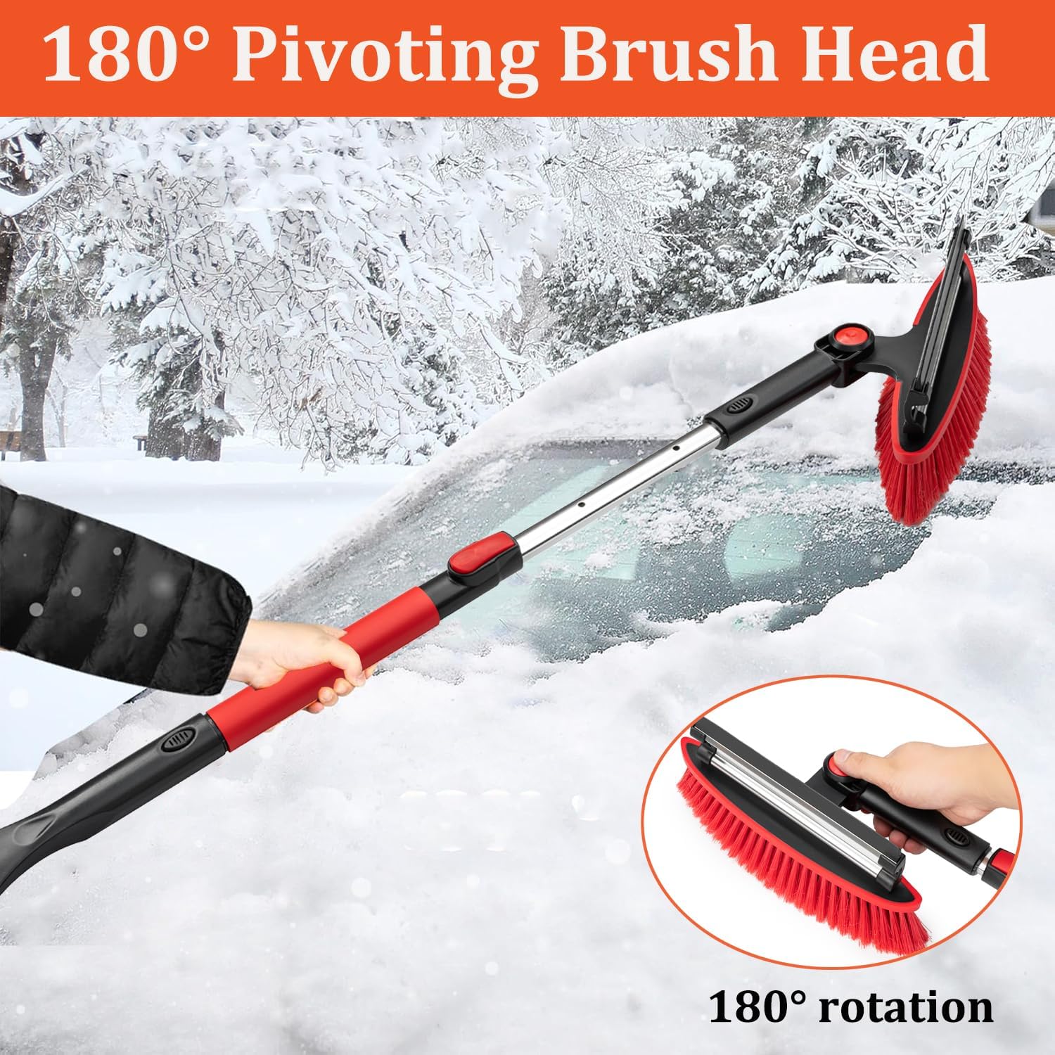 31-39 Inch Adjustable Snow Shovel with Ice Scraper & Broom - Heavy Duty Extendable Snow Removal Tool for Driveway, Sidewalk & Car - Winter Essential for Home & Outdoor Use