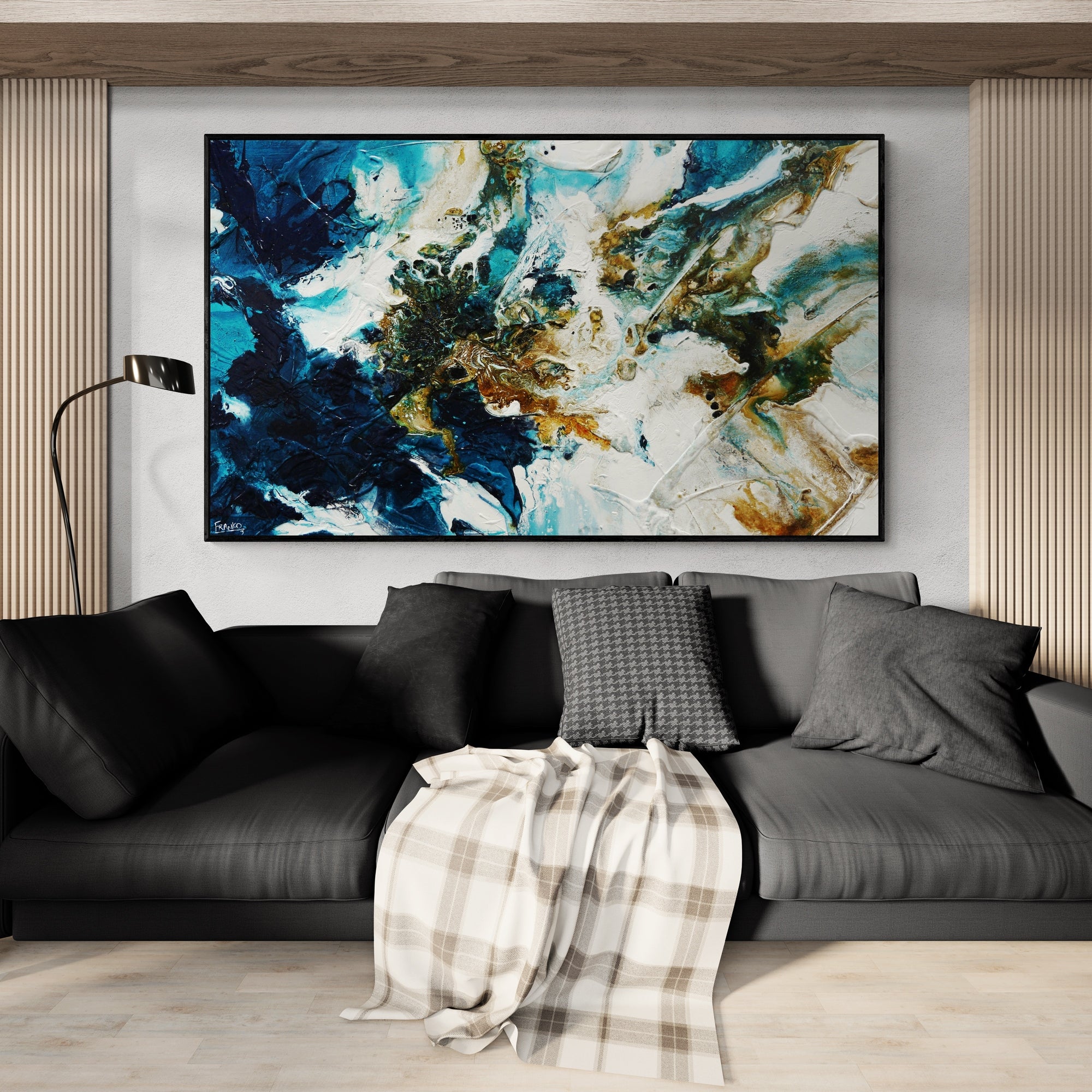 Rustic Teal and Blue Abstract Textured Painting - Modern Wall Art for Living Room, Bedroom & Office Decor
