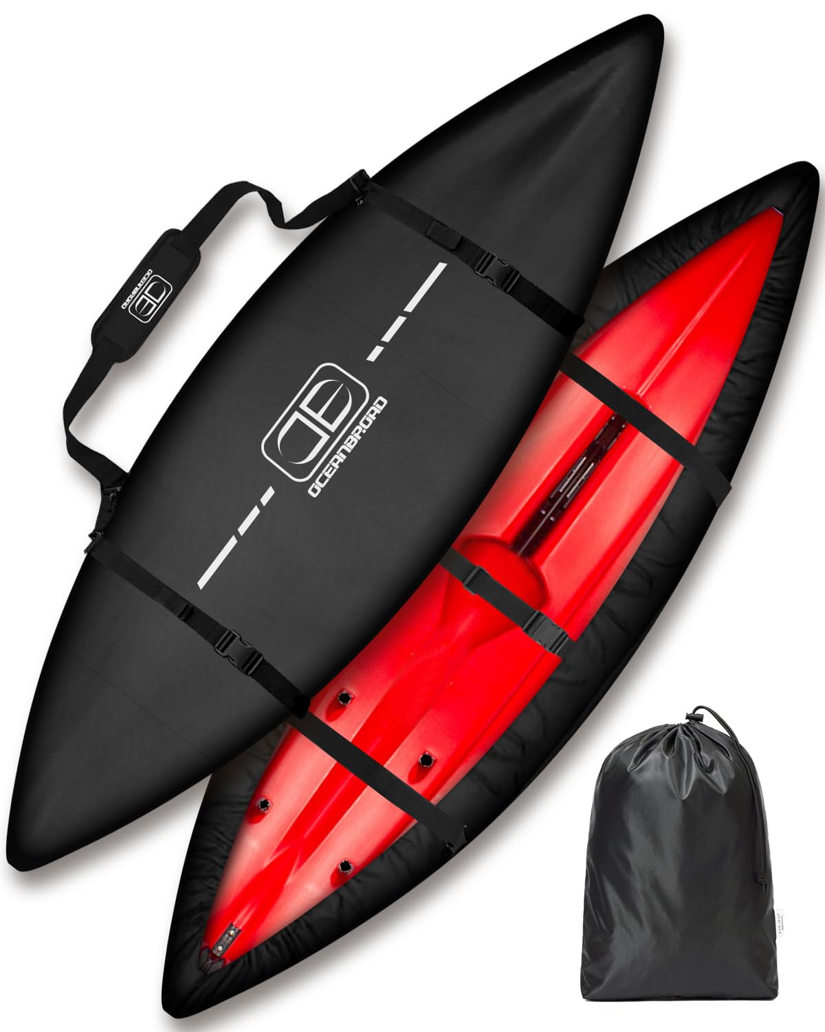 OCEANBROAD 420D Waterproof UV-Resistant Kayak Cover for 9.3-15ft Canoes - Heavy Duty Outdoor/Indoor Storage Protection for Kayaks, Paddle Boards & Boats (Black) | Perfect for Garage, Dock & Travel Use