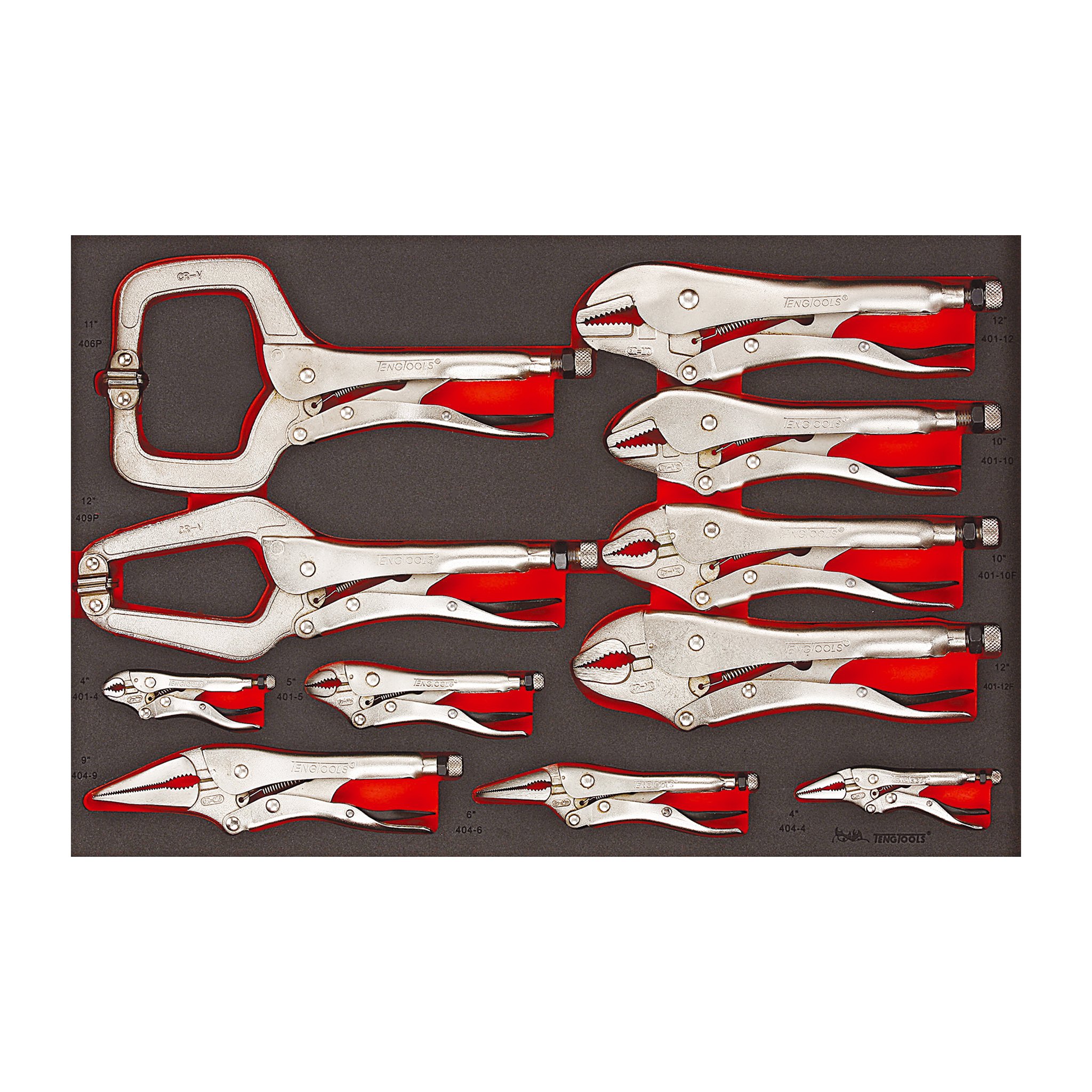 Teng Tools 11-Piece Locking Pliers Set - Round Jaw, Flat Jaw & Long Nose Pliers for DIY, Automotive & Home Repairs | TTEVG11