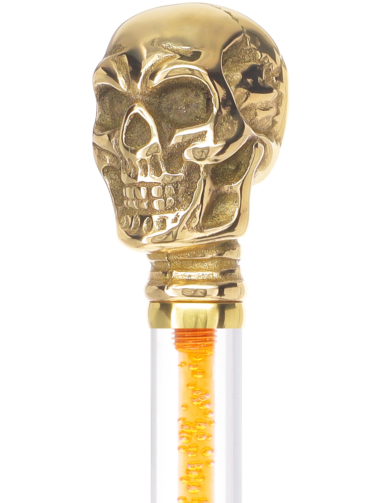 Elegant Brass Skull Walking Cane with Color Crystal Handle & Invisible Acrylic Shaft - Gothic Fashion Accessory for Men & Women - Perfect for Costume Parties, Halloween, and Unique Style Statements