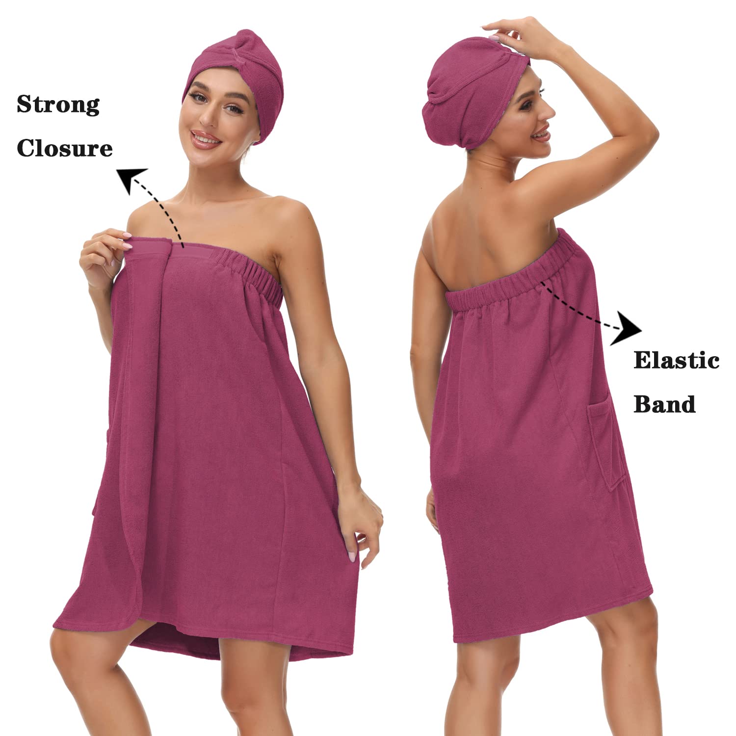 Verve Jelly Women's Adjustable Spa Bath Wrap Towel - Soft Microfiber Shower Robe with Hair Turban - Perfect for Post-Shower, Poolside & Relaxation at Home