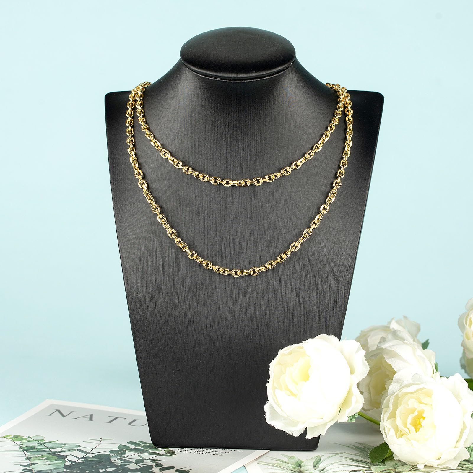 YOUBEIYEE 18K Gold Plated 5M Bulk Jewelry Chains - Diamond Cut Cable Chain Necklace for Men & Women | DIY Crafting, Layering, Gift Giving