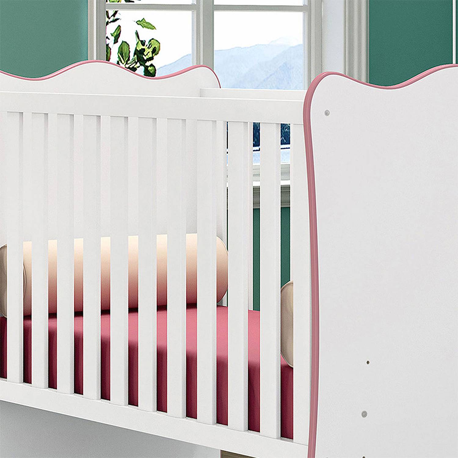 White and Pink Rosario Crib Bedding Set 133.5x97.8cm for 60x130cm Baby Mattress with Headboard - Soft Nursery Crib Sheet for Newborns & Infants (Perfect for Nursery Decor & Baby Shower Gifts)