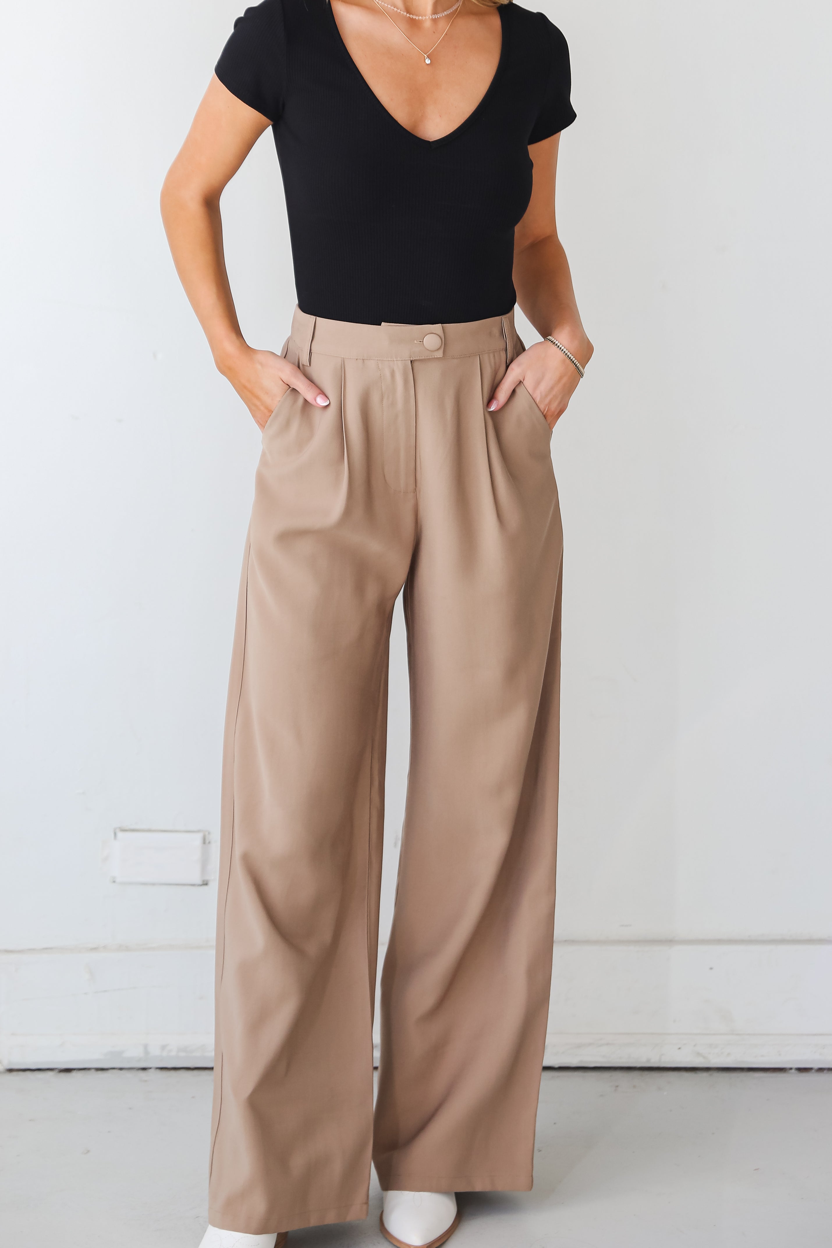 Effortlessly Posh Taupe Trouser Pants for Women - High Waist Office Pants, Comfortable Work Slacks - Perfect for Business Casual, Office Wear & Professional Outfits