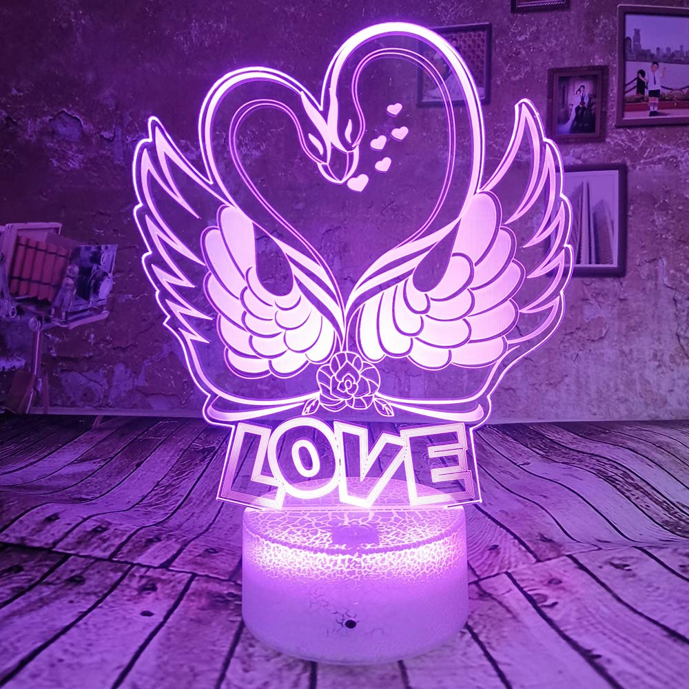 3D Swan LED Night Light with Touch Switch - 7 Color Changing Table Lamp for Kids Room, Nursery, Bedroom Decor | Optical Illusion Desk Light for Christmas, Birthday Gift & Home Decoration
