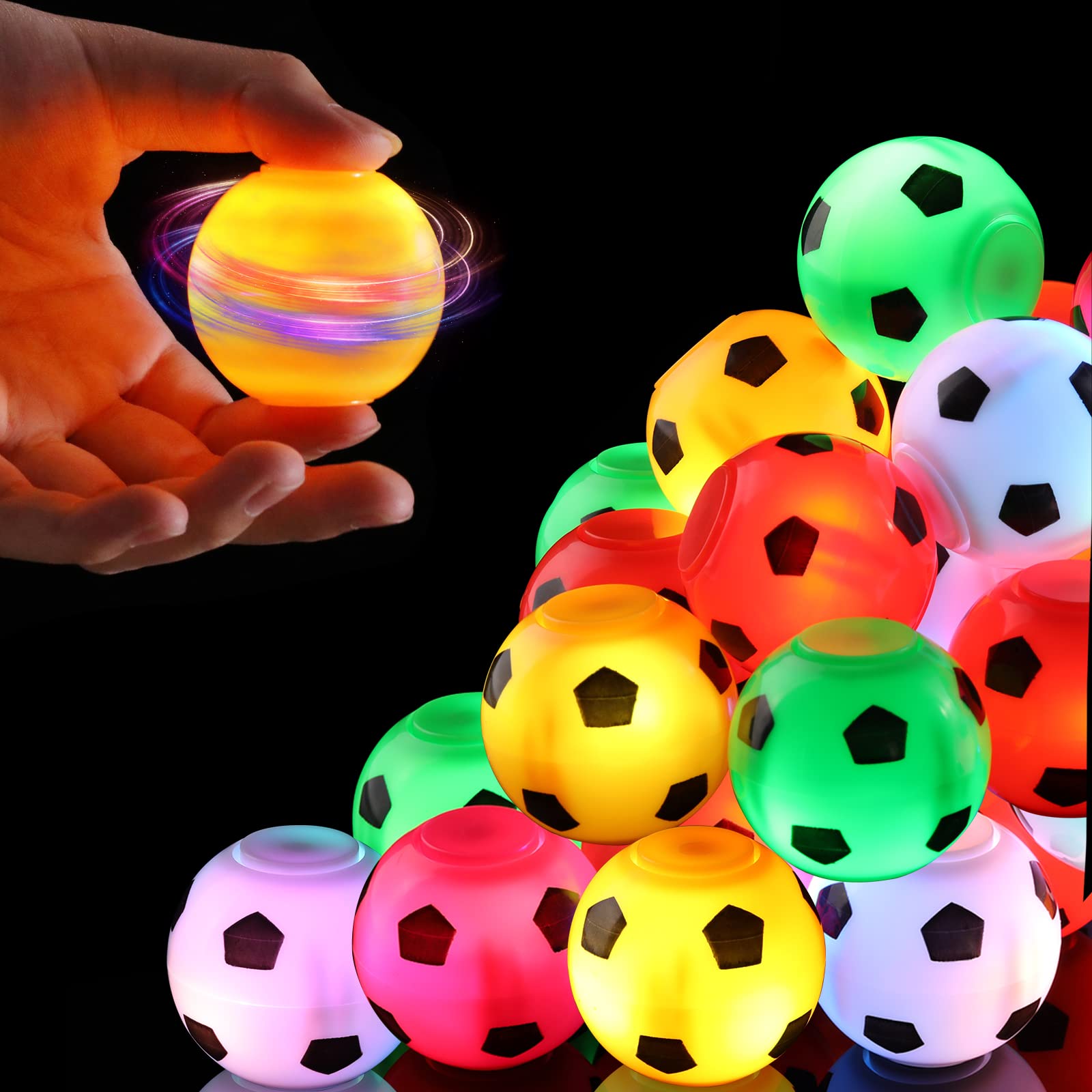 WELLVO 12 Pack Light Up Soccer Ball Fidget Spinners - LED Party Favors for Kids, Soccer Goodie Bag Stuffers, Classroom Prizes & Birthday Return Gifts - Perfect for Birthday Parties, Sports Events & Classroom Rewards
