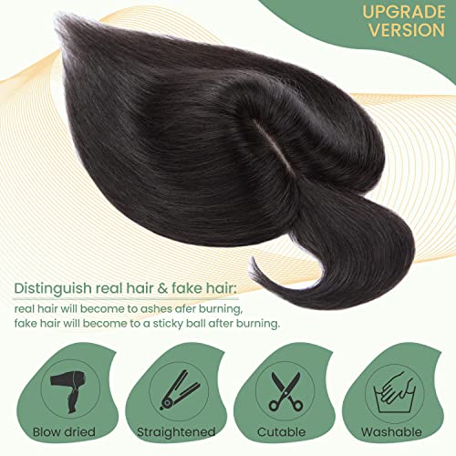 Clip in Human Hair Topper with Silk Base - Natural Looking Hairpiece for Thinning Hair - Perfect for Daily Wear, Special Occasions & Styling