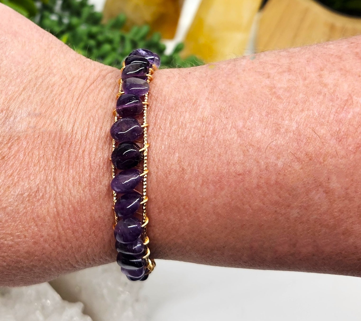 18KT Yellow Gold Overlay Amethyst Bangle Bracelet for Women - Elegant Jewelry Gift for Birthday, Anniversary & Special Occasions