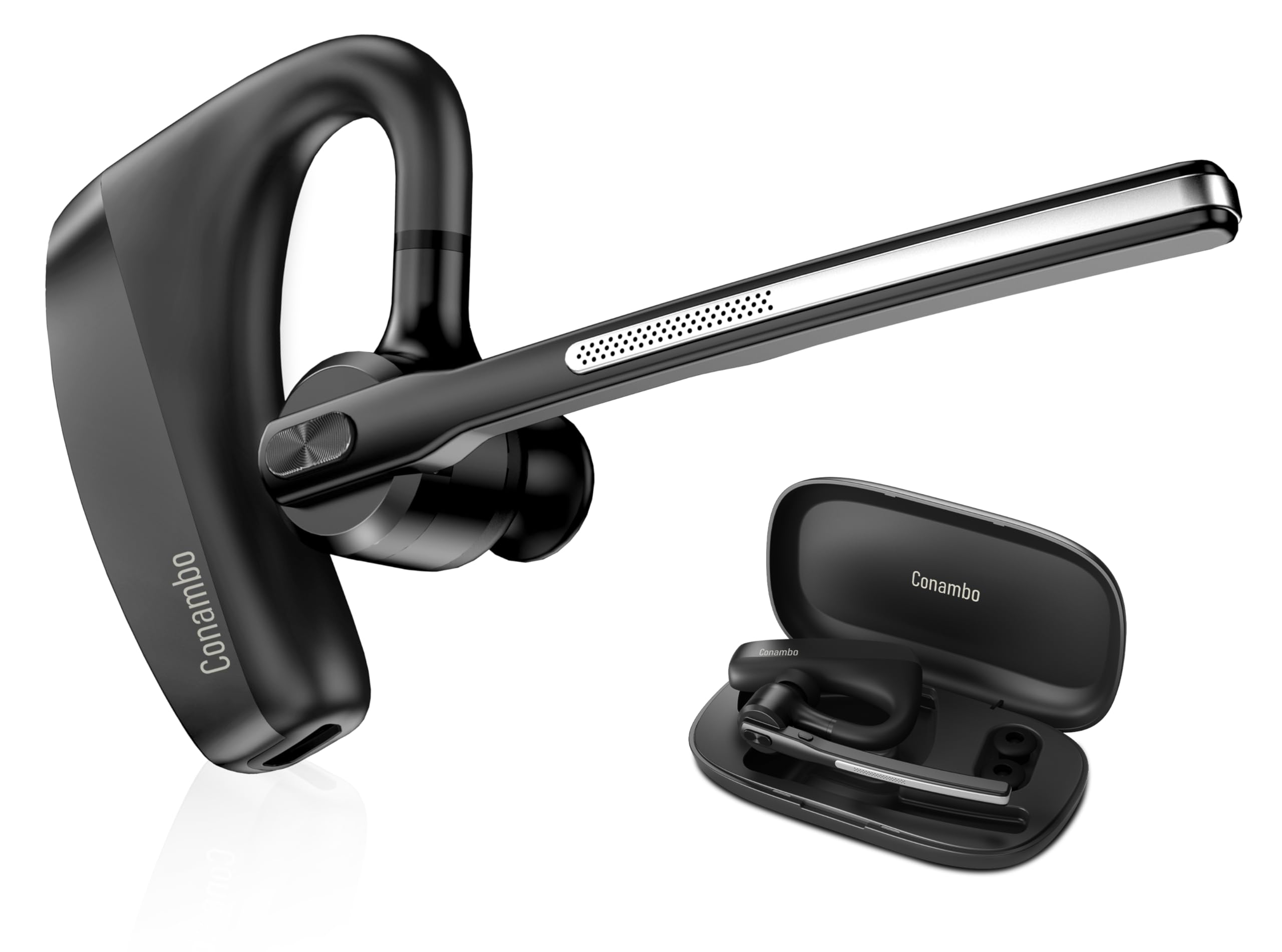 Conambo K10C Bluetooth 5.2 Wireless Headset with CVC 8.0 Noise Cancellation, 16Hrs Talk Time, Dual Mic Hands-Free Headphones for iPhone Android Smartphones - Perfect for Truck Drivers, Office Work & Online Meetings