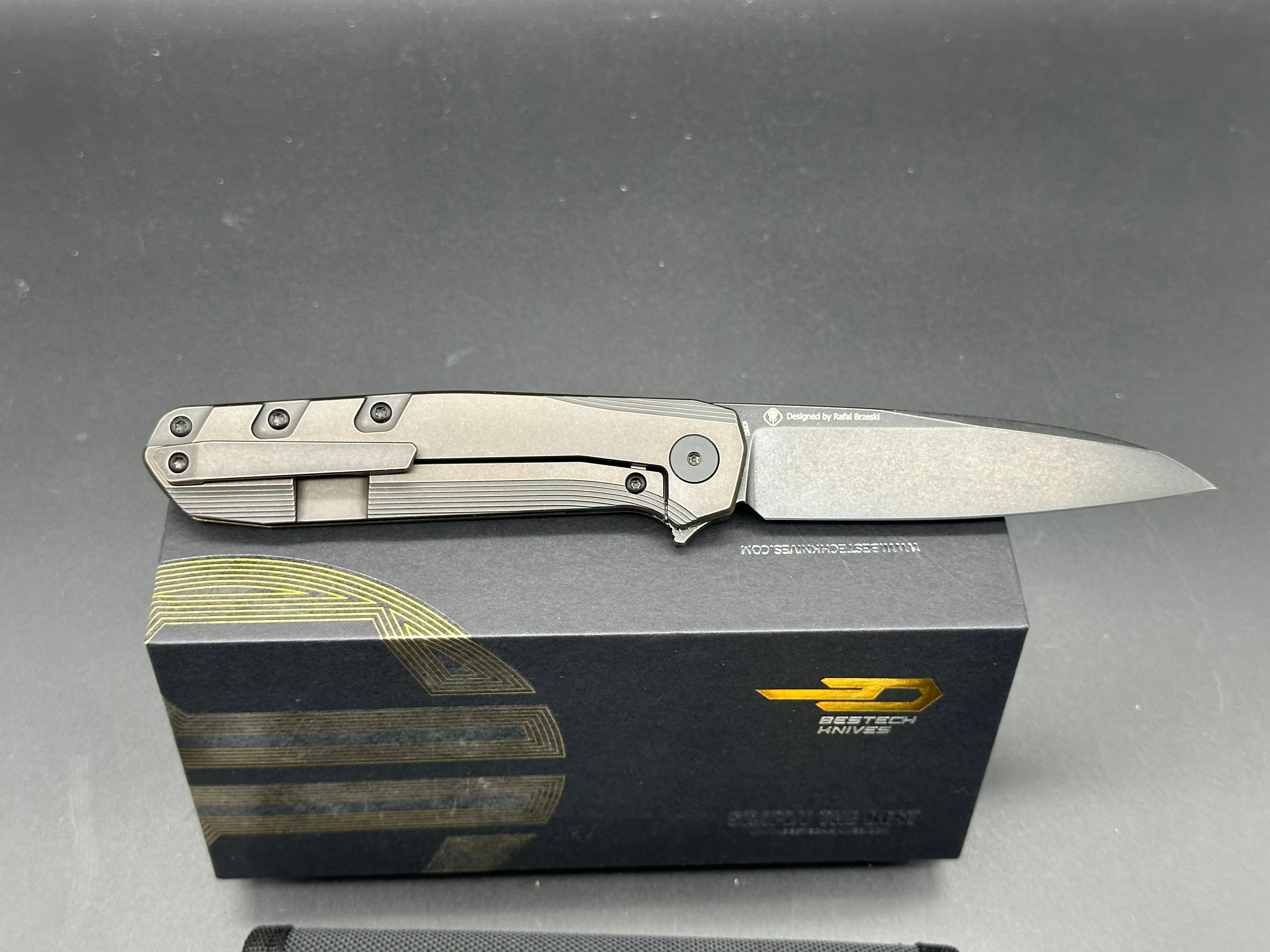 BESTECH 9 Folding Knife - Black Bronze Titanium Handle with M390 Blade | EDC Pocket Knife for Camping, Hiking & Outdoor Survival