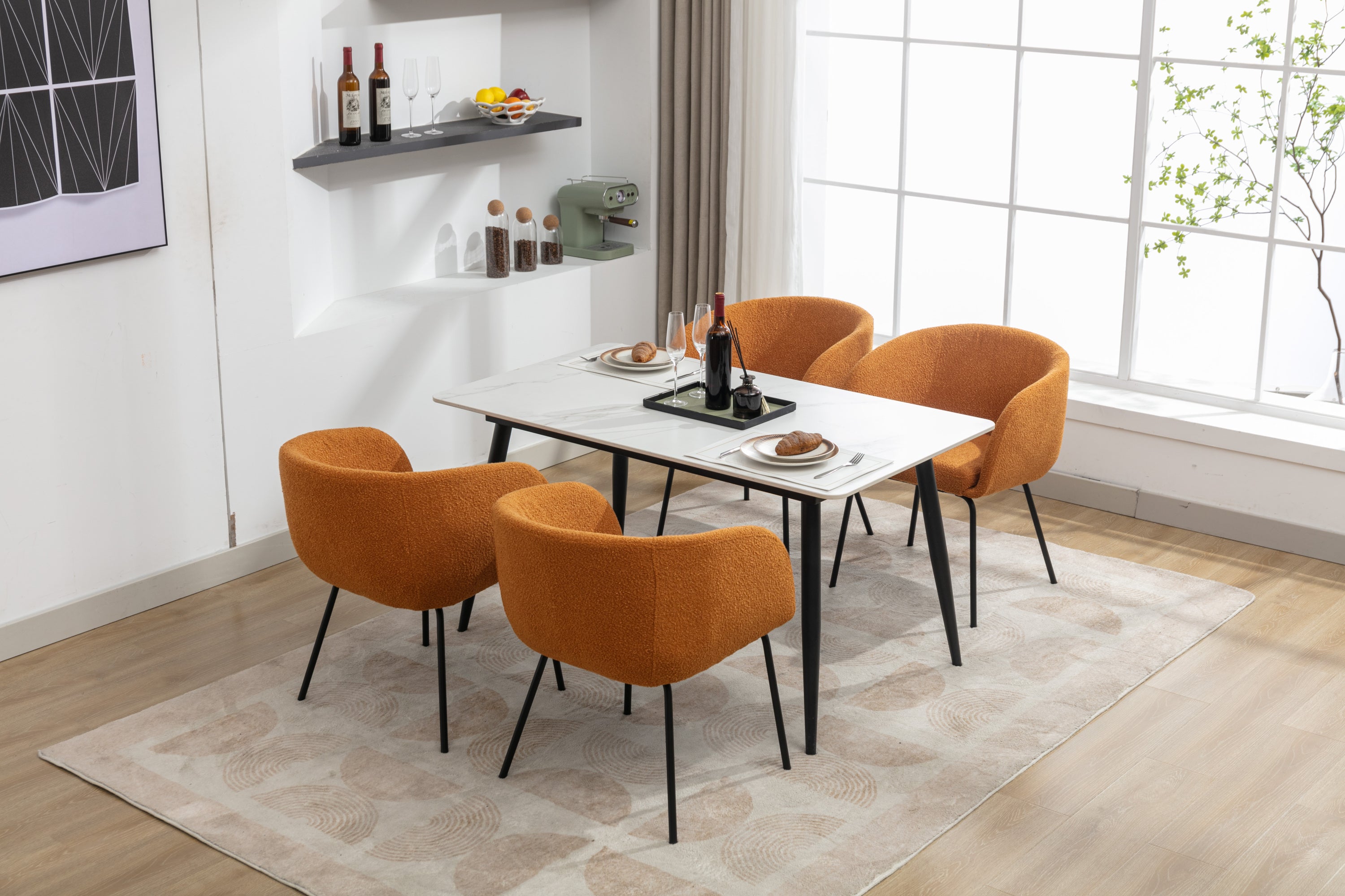 Boucle Fabric Dining Chairs with Black Metal Legs - Set of 2, Ginger - Modern Kitchen & Dining Room Accent Chairs for Home Decor