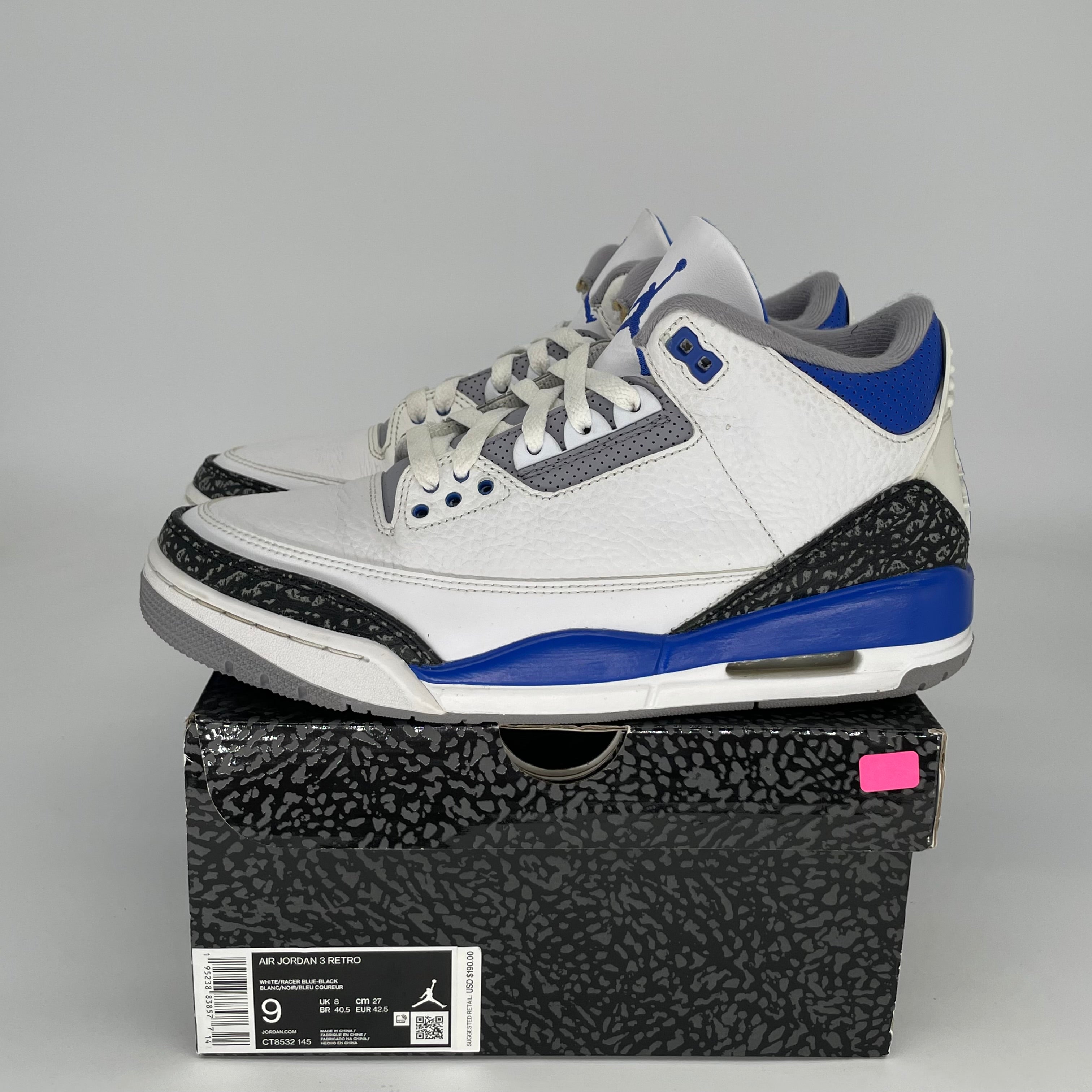 AIR JORDAN 3 RACER BLUE Men's Basketball Shoes - Size 9 (CT8532-145) - Retro Sneakers for Running, Training & Streetwear Fashion