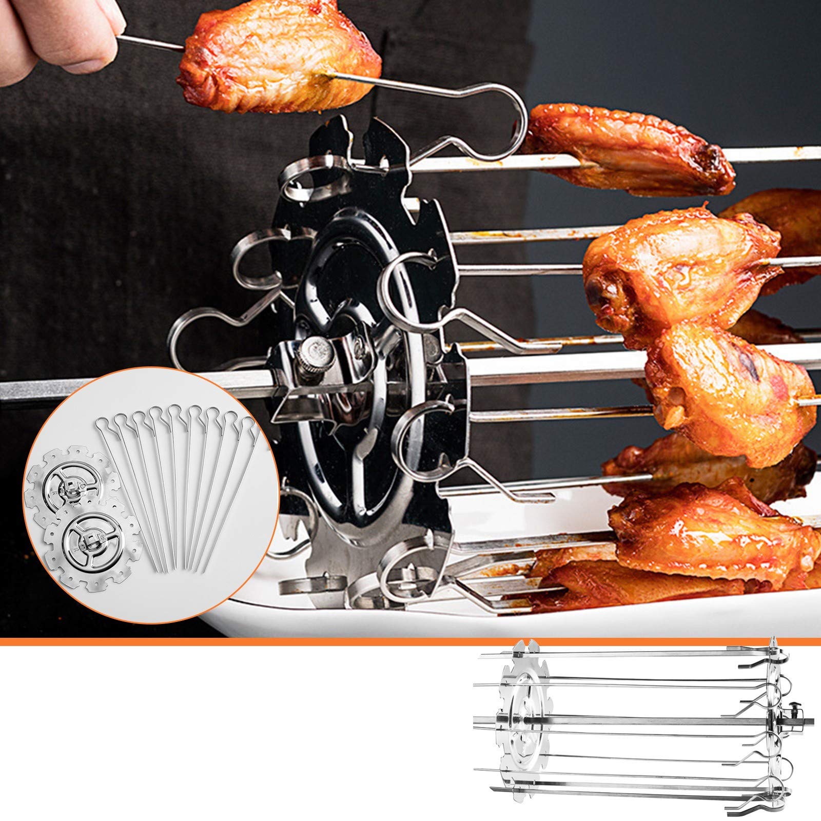 Celendi Stainless Steel BBQ Grill Rotisserie Cage with 10 Skewers - Kebab Maker, Rotating Meat Forks Kit for Outdoor Grilling, Camping & Backyard BBQ (20CM) - Perfect for Chicken, Pork, Vegetables & More