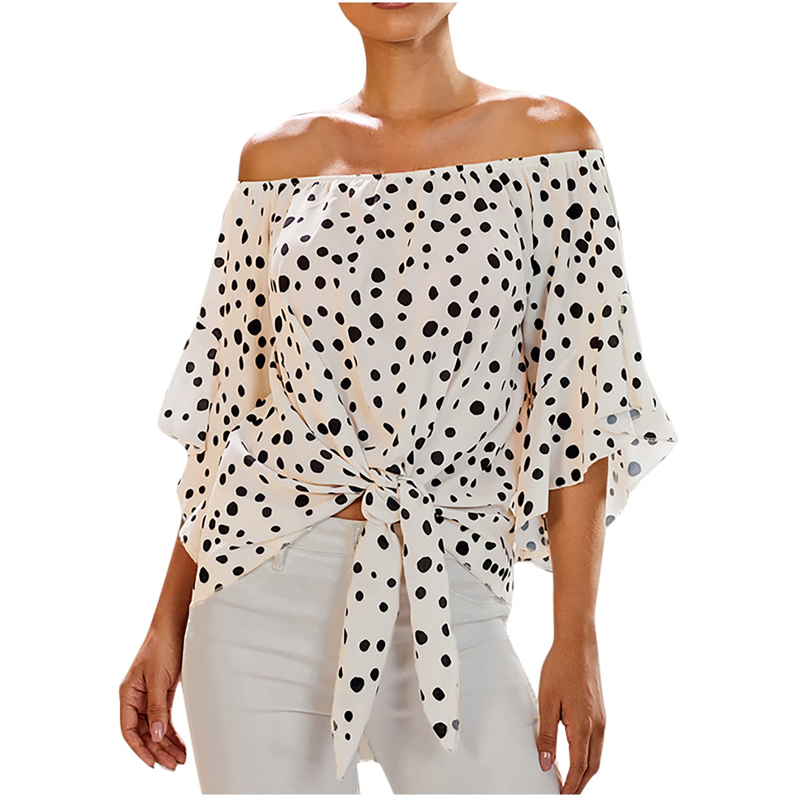 Lightweight Thin Women's Work Tops - Summer Off Shoulder T-Shirts & Long Sleeve Tunic Tees with Elegant Twist Knot Hem - Perfect for Office, Casual Outings & Summer Vacations