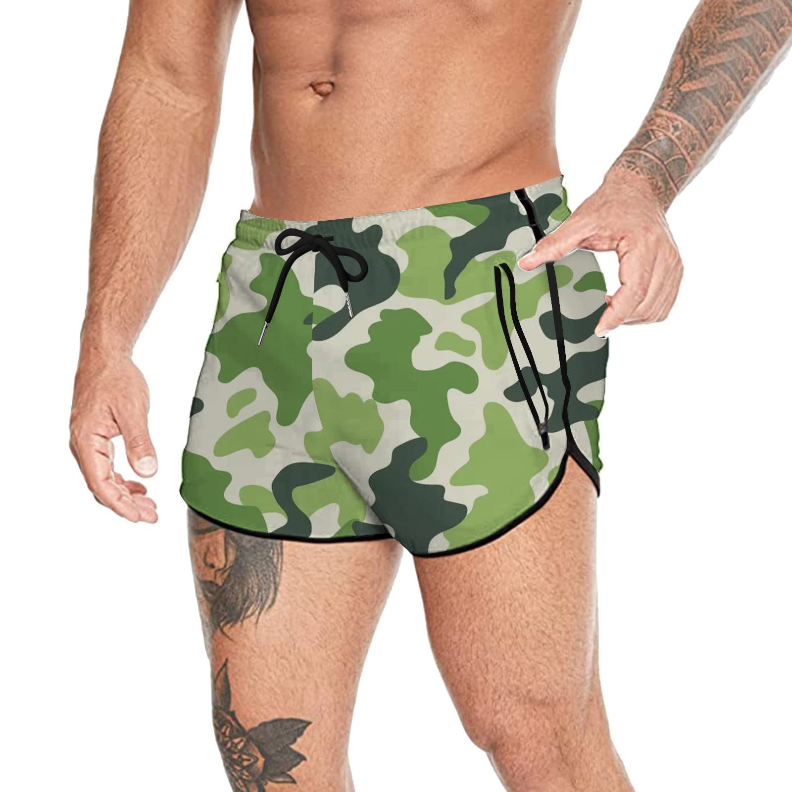 Men's Elastic Waist Shorts - Lightweight Breathable Mesh Running & Fitness Shorts with Camouflage Design - Perfect for Jogging, Gym Workouts and Outdoor Sports