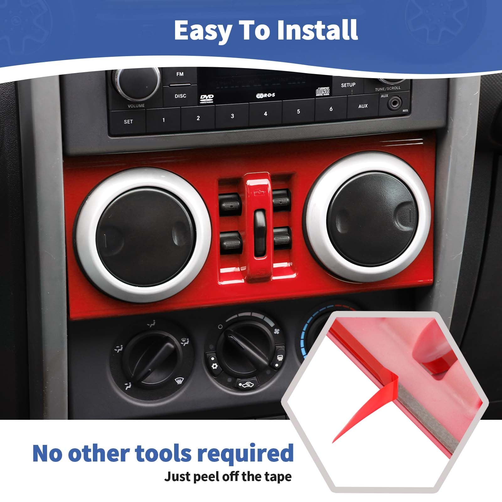 Jeep Wrangler JK JKU 2007-2010 Dashboard Center Control Window Switch Panel Trim Cover - RT-TCZ Red Interior Accessories for 4 Door Models | Perfect for Off-Roading & Interior Upgrades