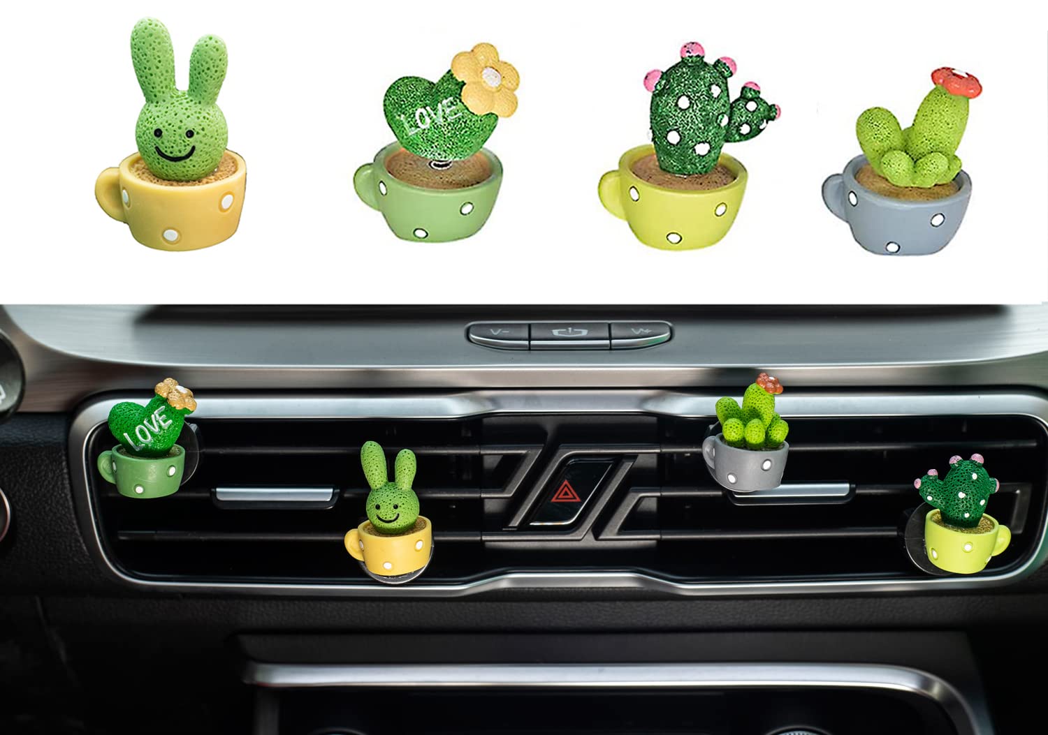 4-Pack Cute Cactus Love Air Freshener for Car - Vent Clip Scent Diffuser with Aromatherapy Benefits, Home & Office Decor Accessories - Perfect for Gifts, Travel, and Everyday Freshness