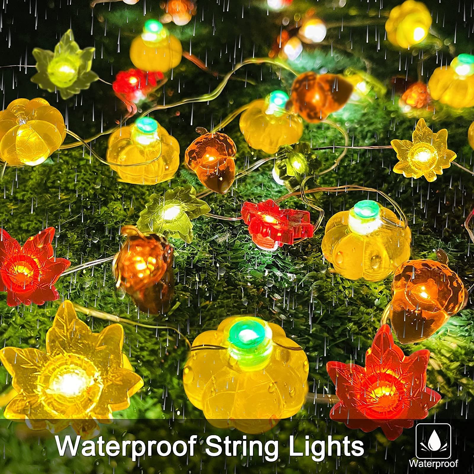 60 LED Fall String Lights with Remote & Timer - 20ft Battery Operated Thanksgiving Decorations (8 Modes) - Pumpkin, Maple Leaf & Acorn Design for Indoor Home Decor | Perfect for Thanksgiving, Autumn Parties & Cozy Ambiance