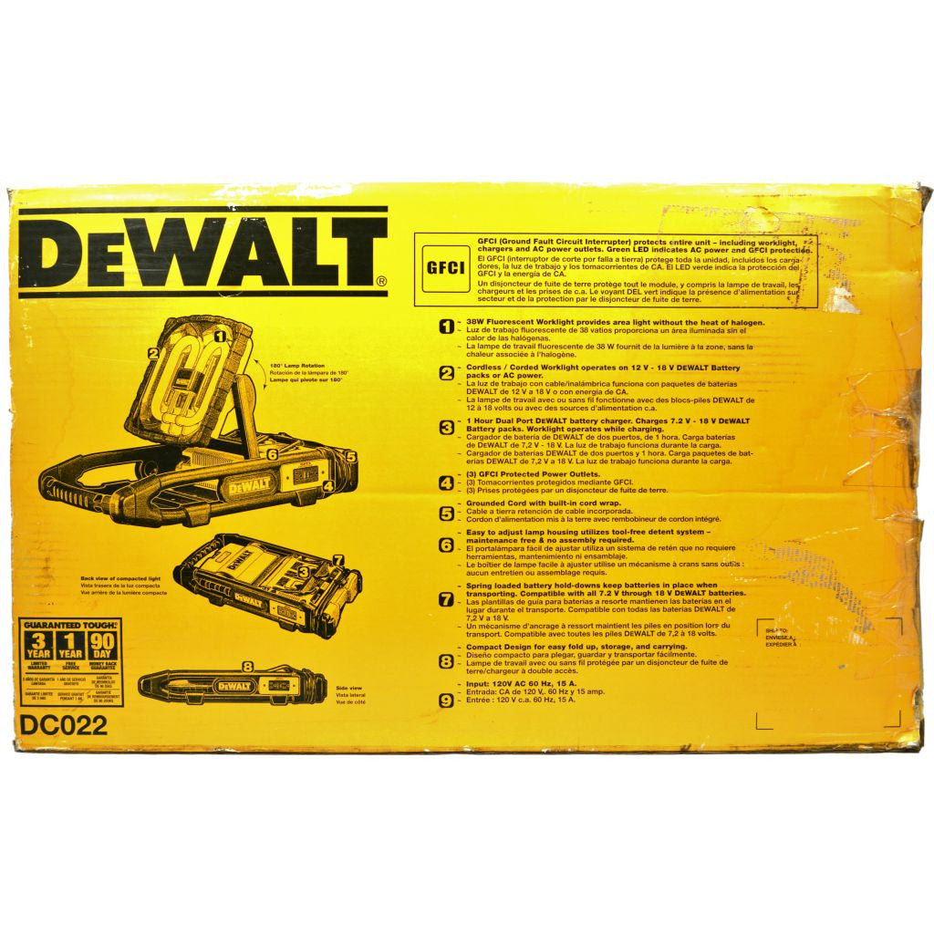 DEWALT DC022 Cordless or Corded Work Light - Bright LED Job Site Lighting for Construction, Garage, and Outdoor Use